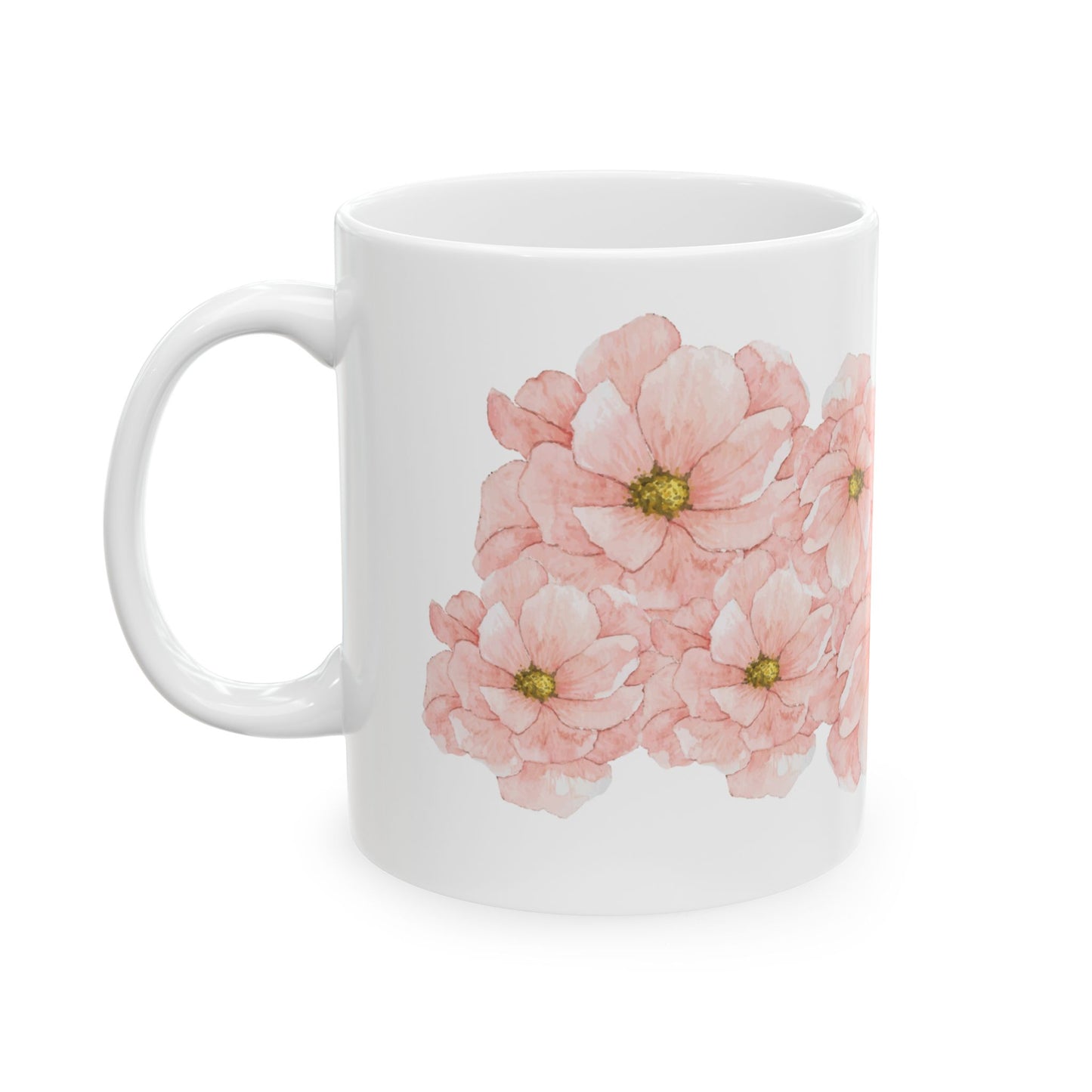 Ceramic Mug, (11oz) - Watercolor Pink Flowers