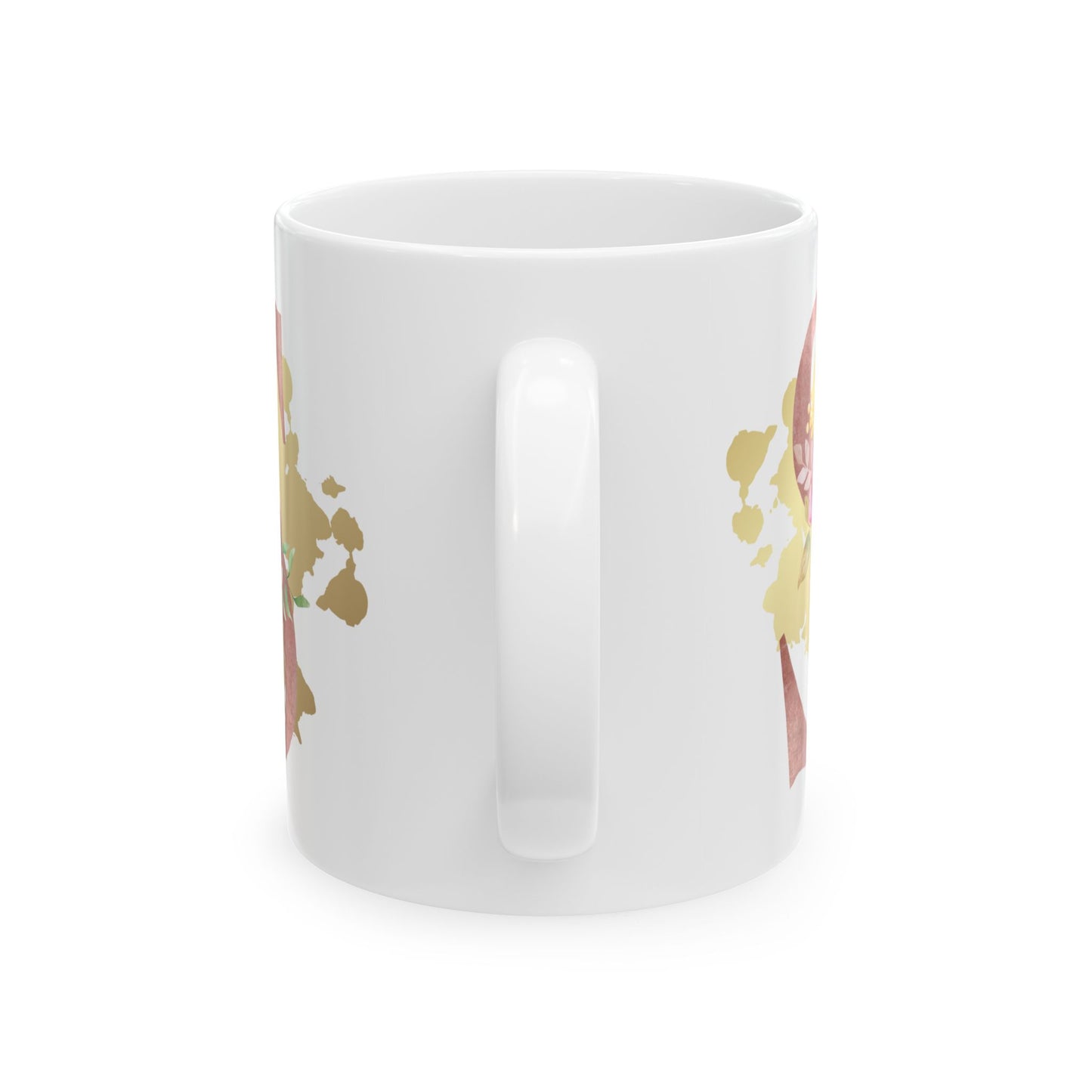 Ceramic Mug, (11oz) - Letter "S" Initial Pink Flower Gold Splash