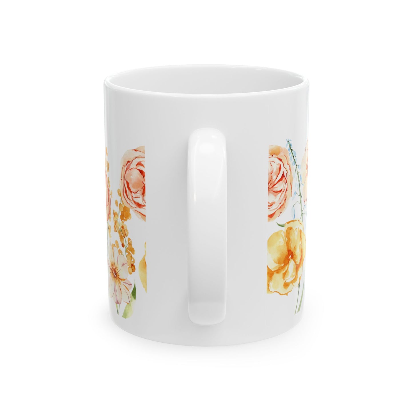 Watercolor Rose Peony Ceramic Mug, (11oz)