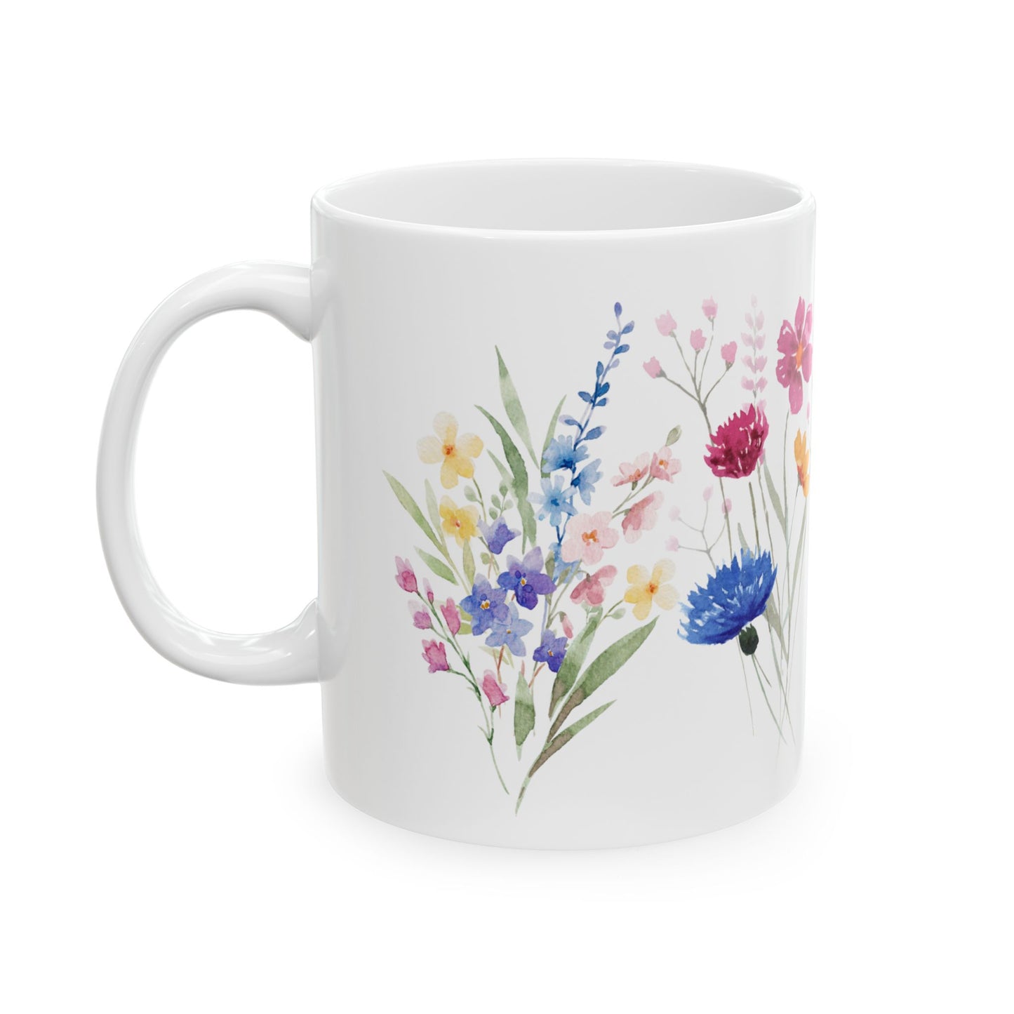 Watercolor Vibrant Flowers Ceramic Mug, (11oz)