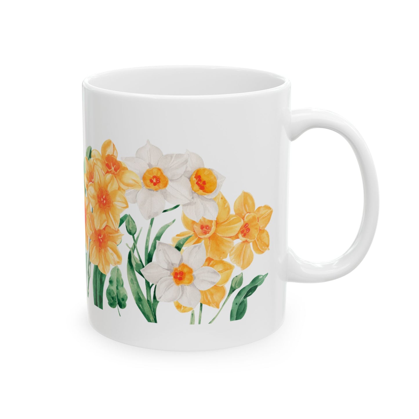 Watercolor Yellow White Daffodils Ceramic Mug, (11oz)