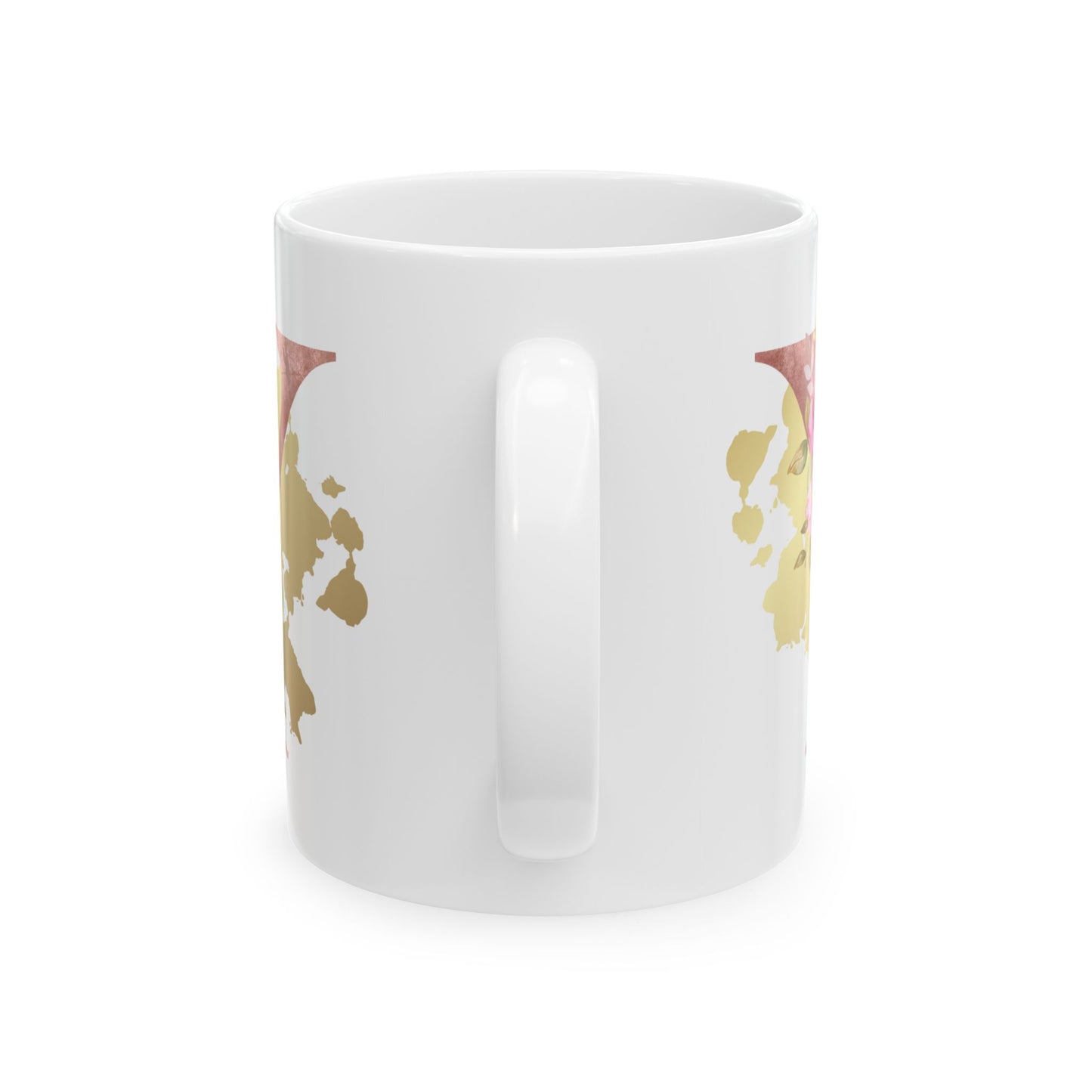 Ceramic Mug, (11oz) - Letter "Y" Initial Pink Flower Gold Splash