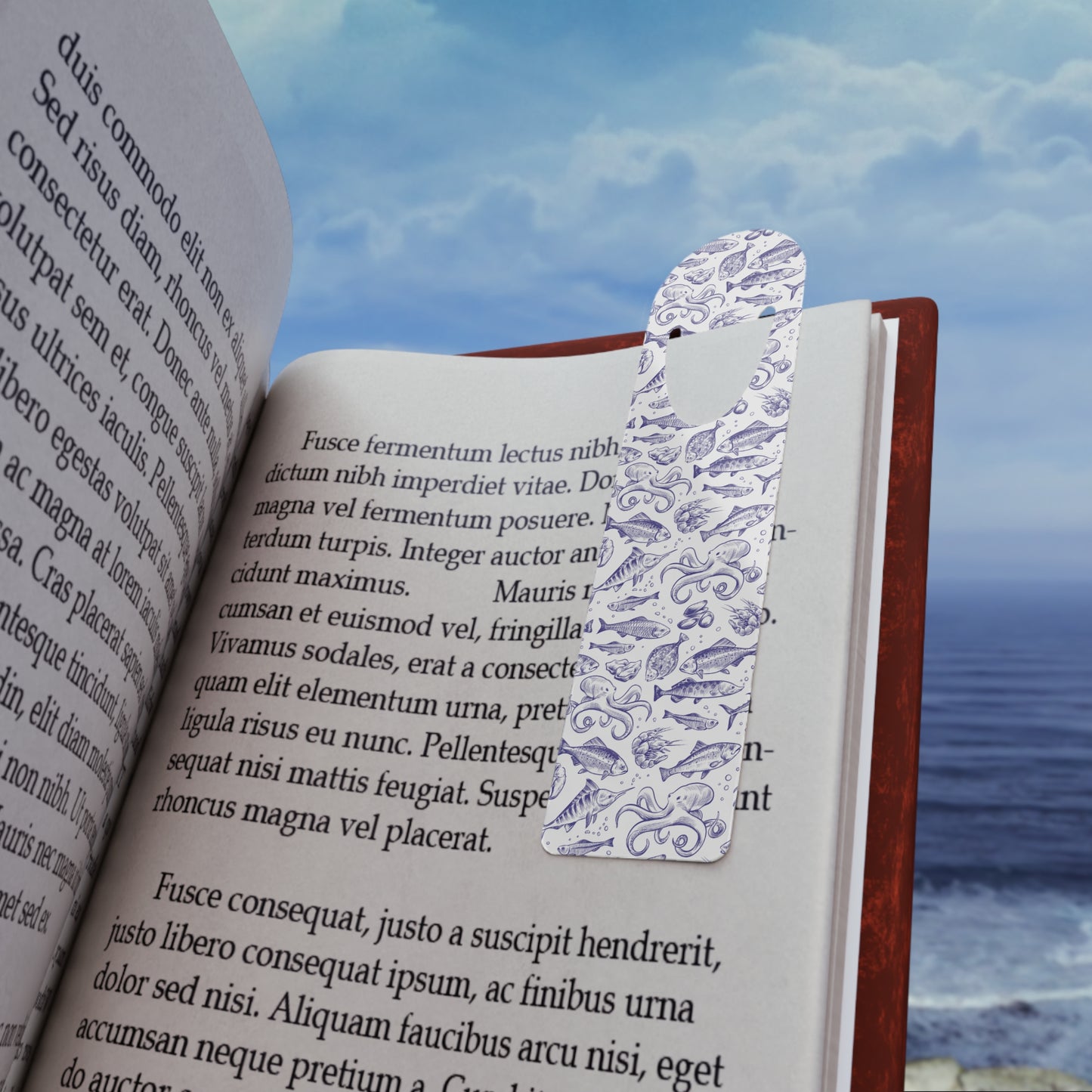 Metal Bookmark, sea life blue white bookmark, fish bookmark, octopus bookmark