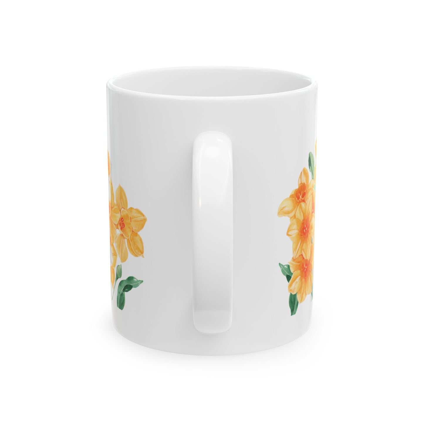 Watercolor Yellow White Daffodils Ceramic Mug, (11oz)