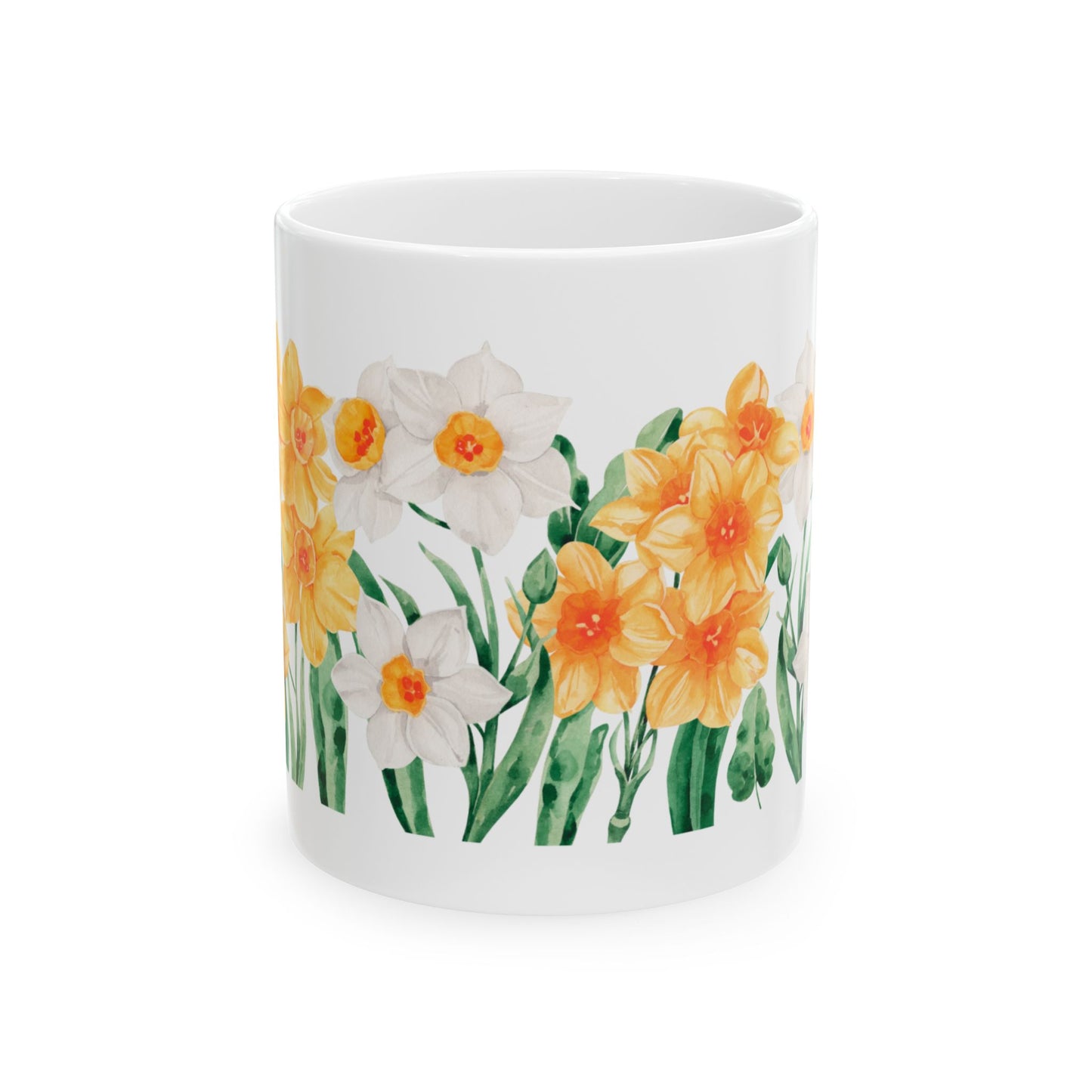 Watercolor Yellow White Daffodils Ceramic Mug, (11oz)