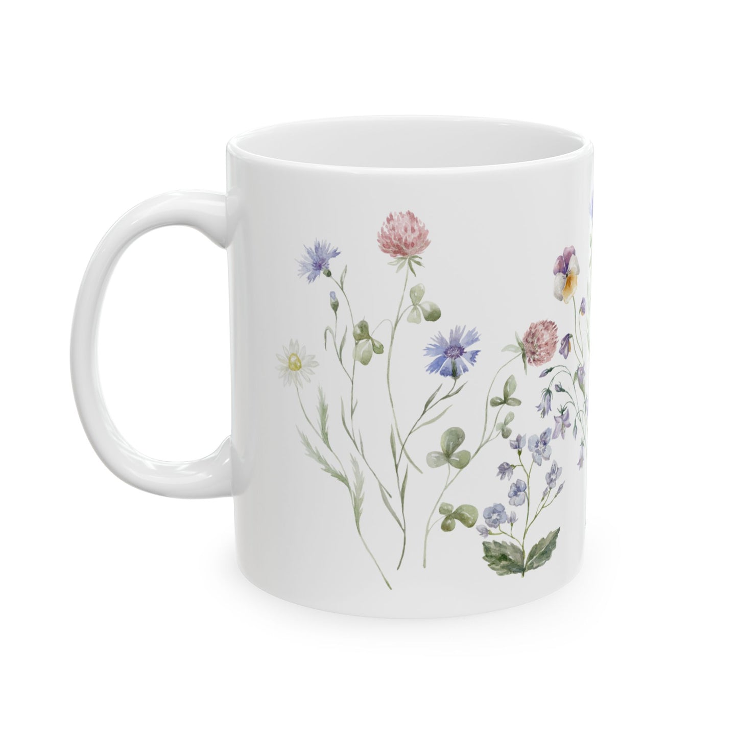 Watercolor Spring Wildflowers Ceramic Mug, (11oz)