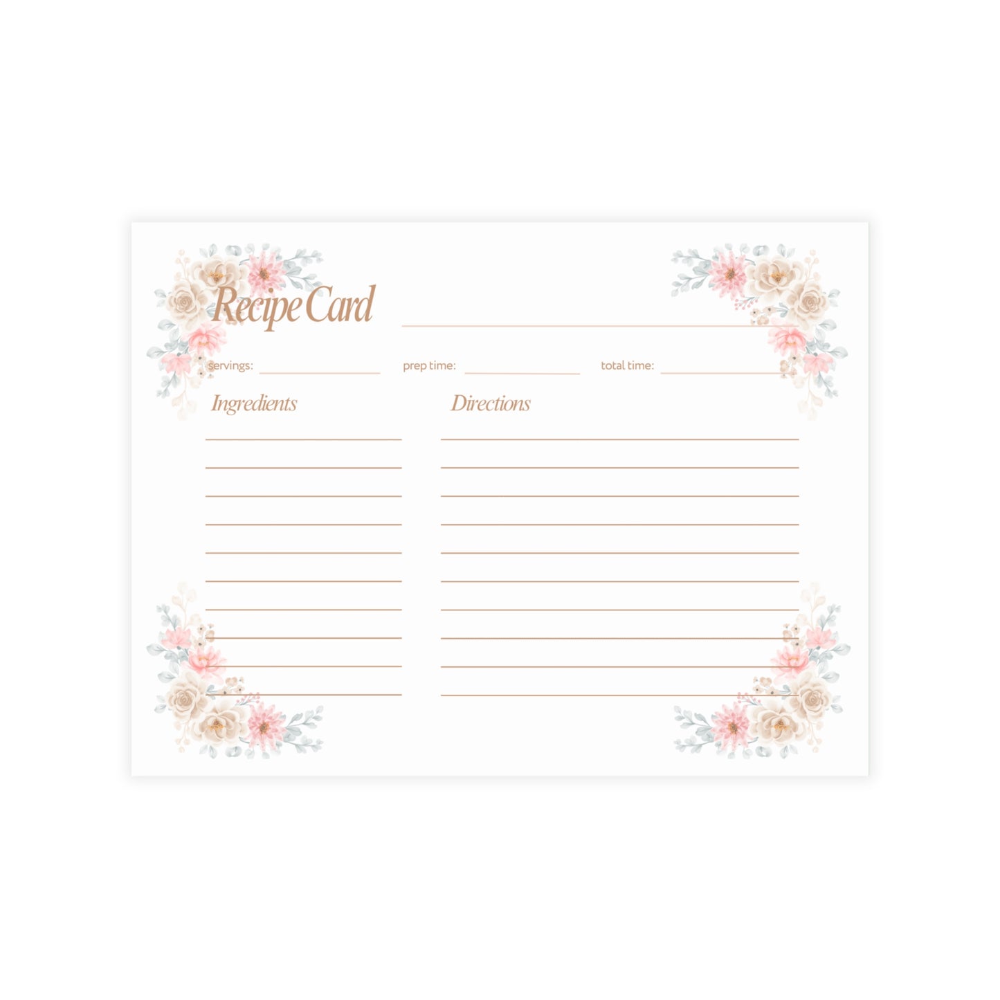 Set of 4x6 Corner Floral Pattern Recipe Cards, Kitchen Gift, Recipe Card Set