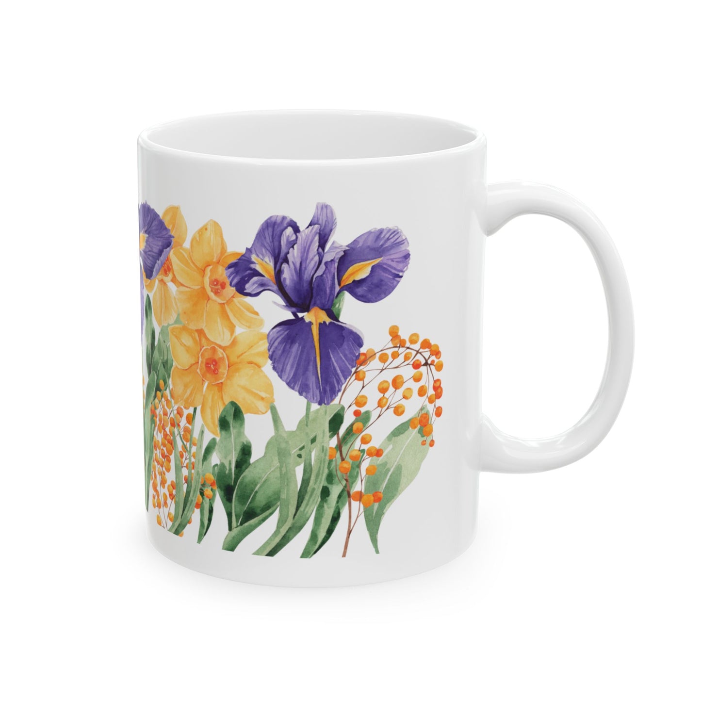 Watercolor Yellow Rose Purple Iris Ceramic Mug, (11oz)
