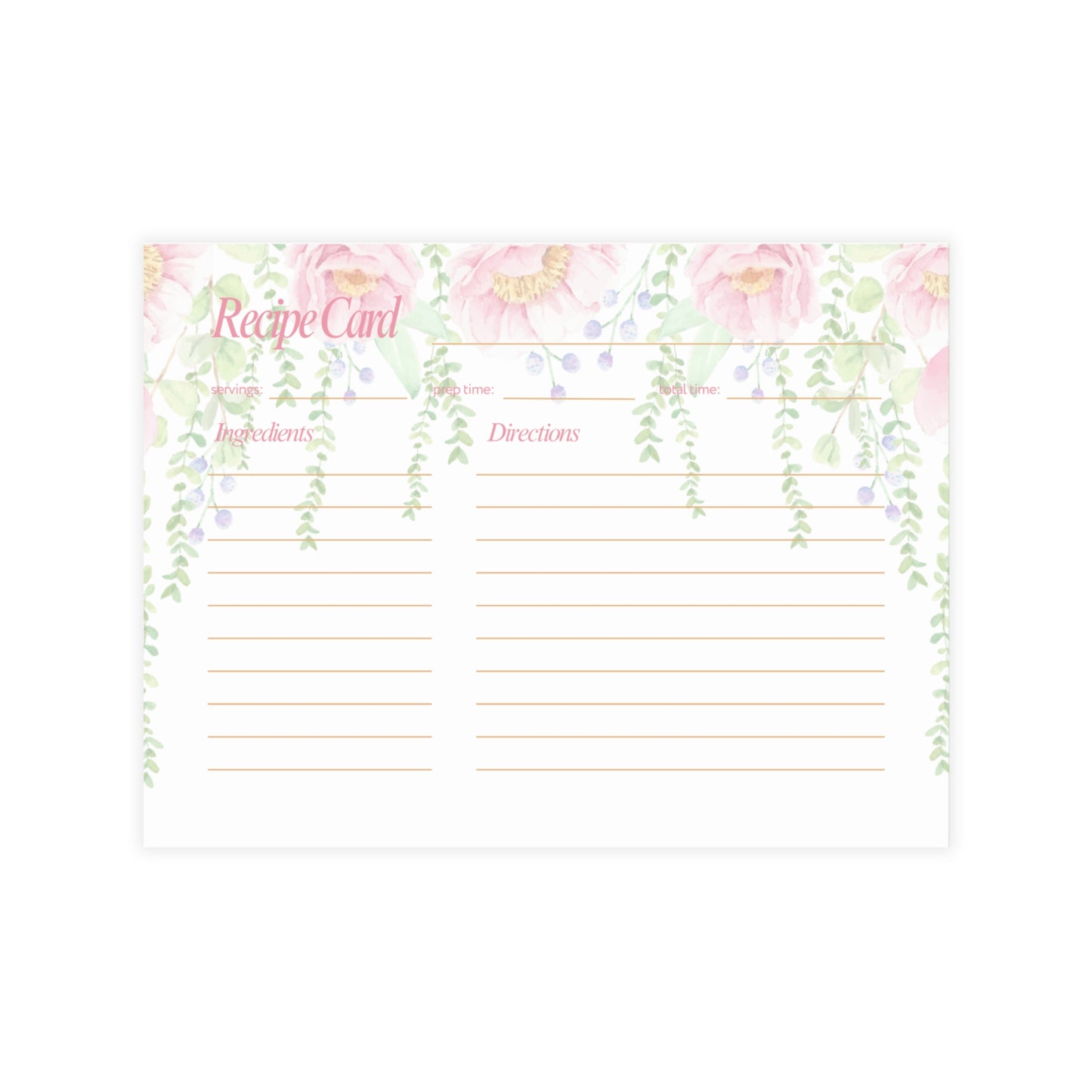 4x6 Floral Garland Pattern Recipe Cards, Kitchen Gift, Cooking Accessories