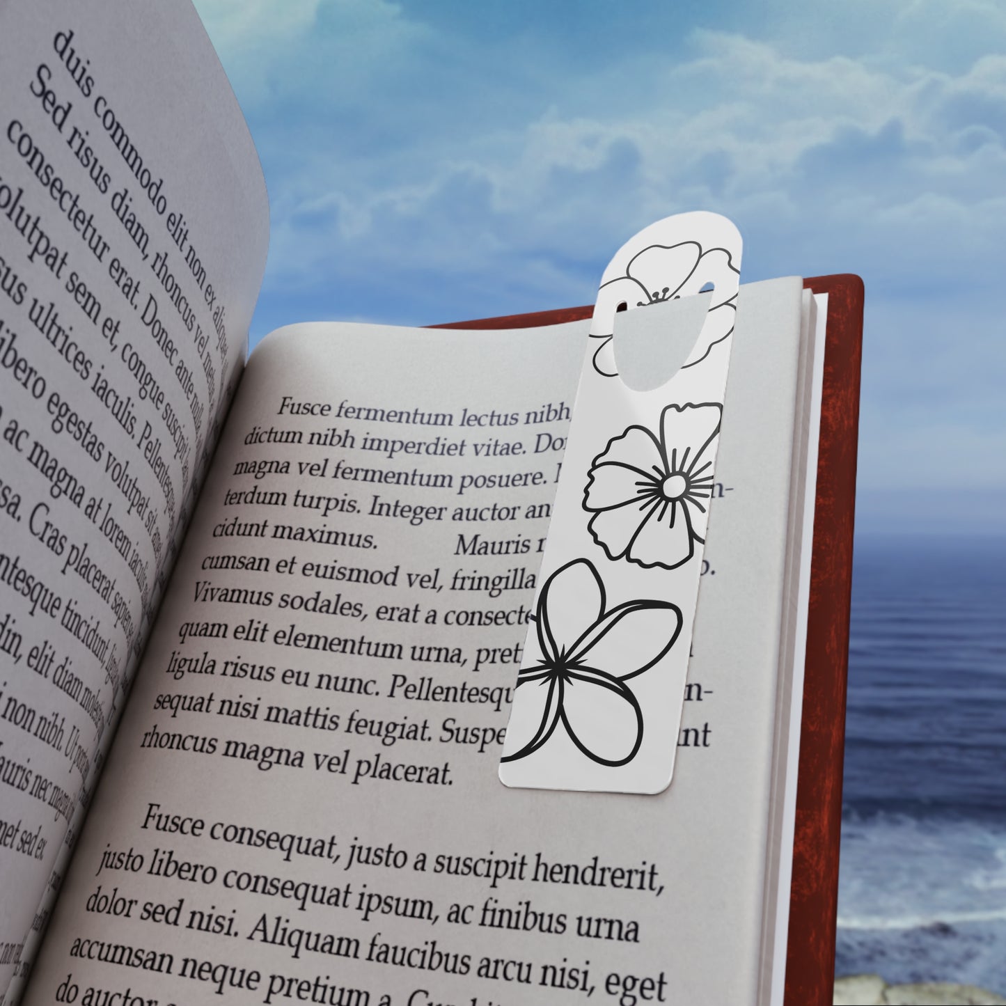 Metal Bookmark Hand-drawn large flowers, floral bookmark, simple flower bookmark