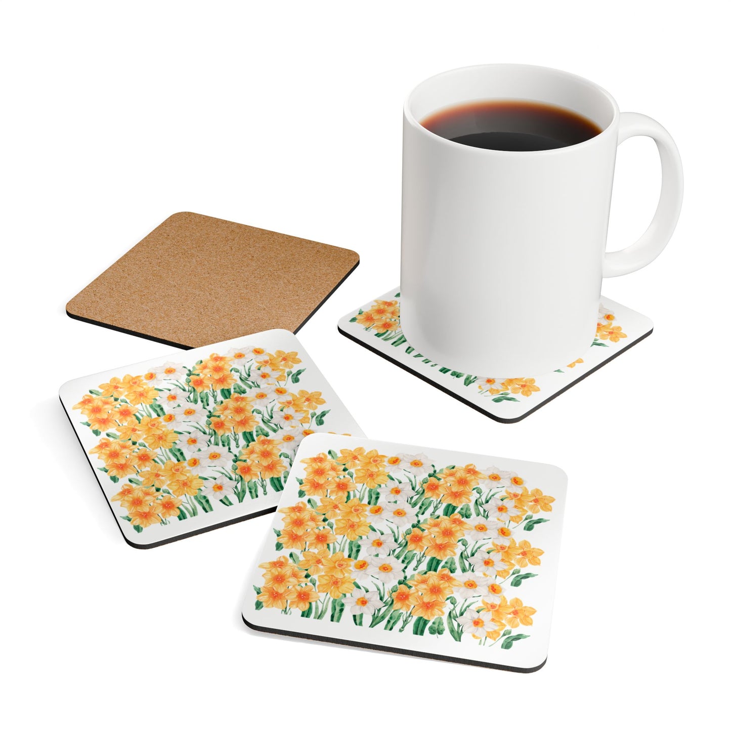 Coaster Set of 4 - Yellow Daffodil Flowers