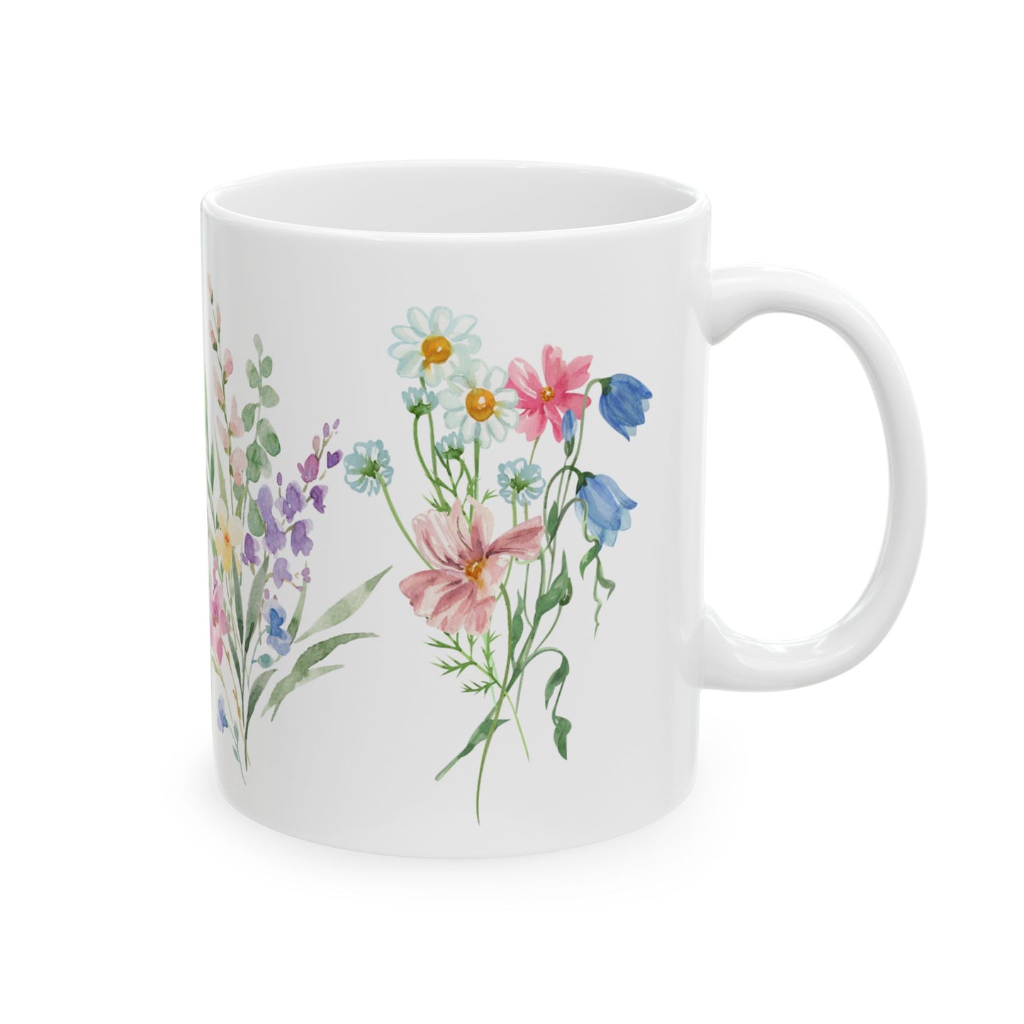 Watercolor Vibrant Flowers Ceramic Mug, (11oz)