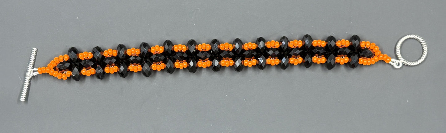 Black Crystal Orange Bead Bracelet