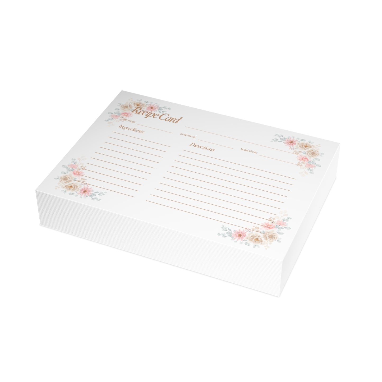 Set of 4x6 Corner Floral Pattern Recipe Cards, Kitchen Gift, Recipe Card Set