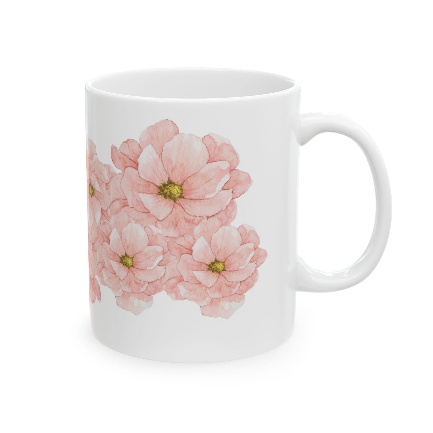 Ceramic Mug, (11oz) - Watercolor Pink Flowers