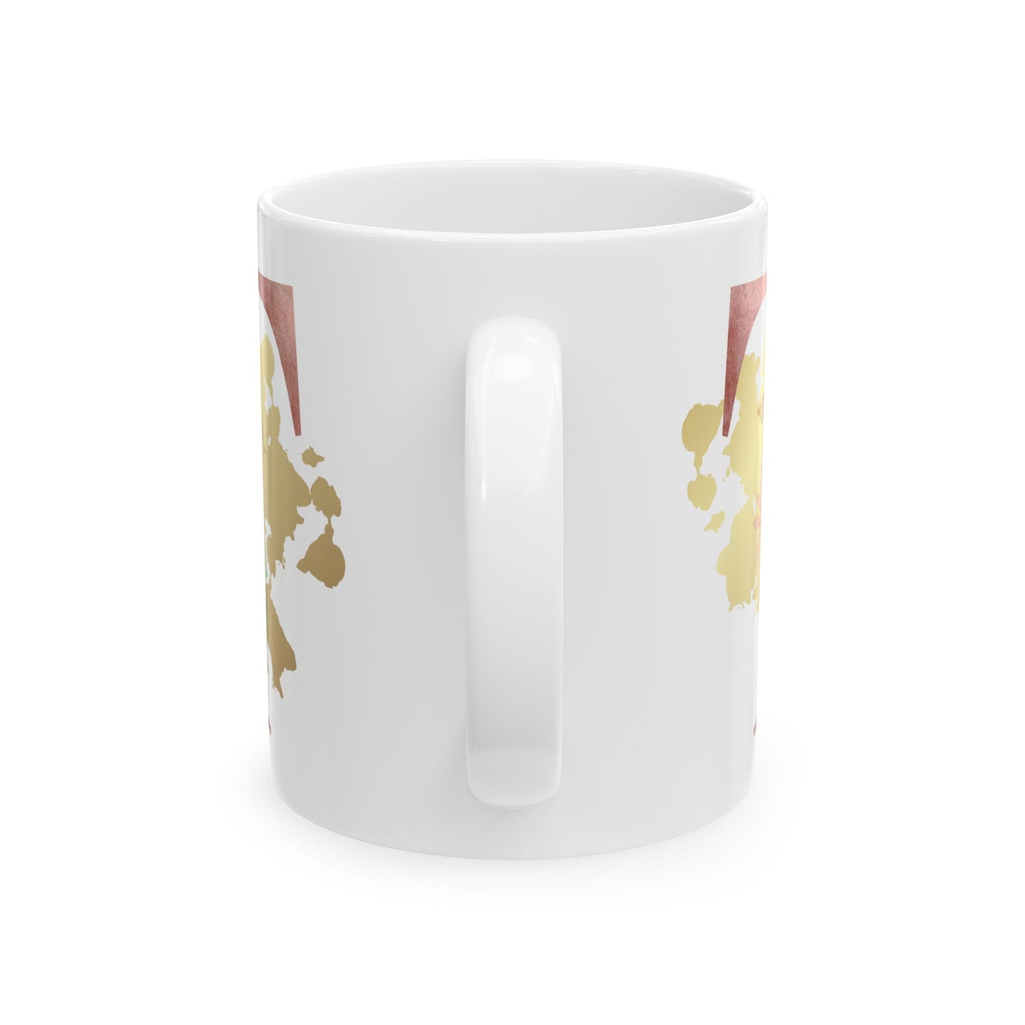 Ceramic Mug, (11oz) - Letter "T" Initial Pink Flower Gold Splash