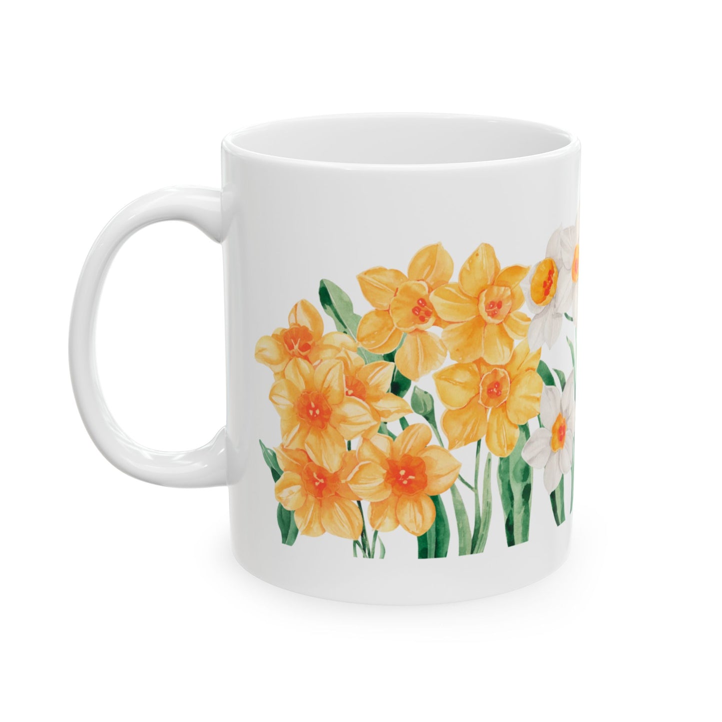 Watercolor Yellow White Daffodils Ceramic Mug, (11oz)