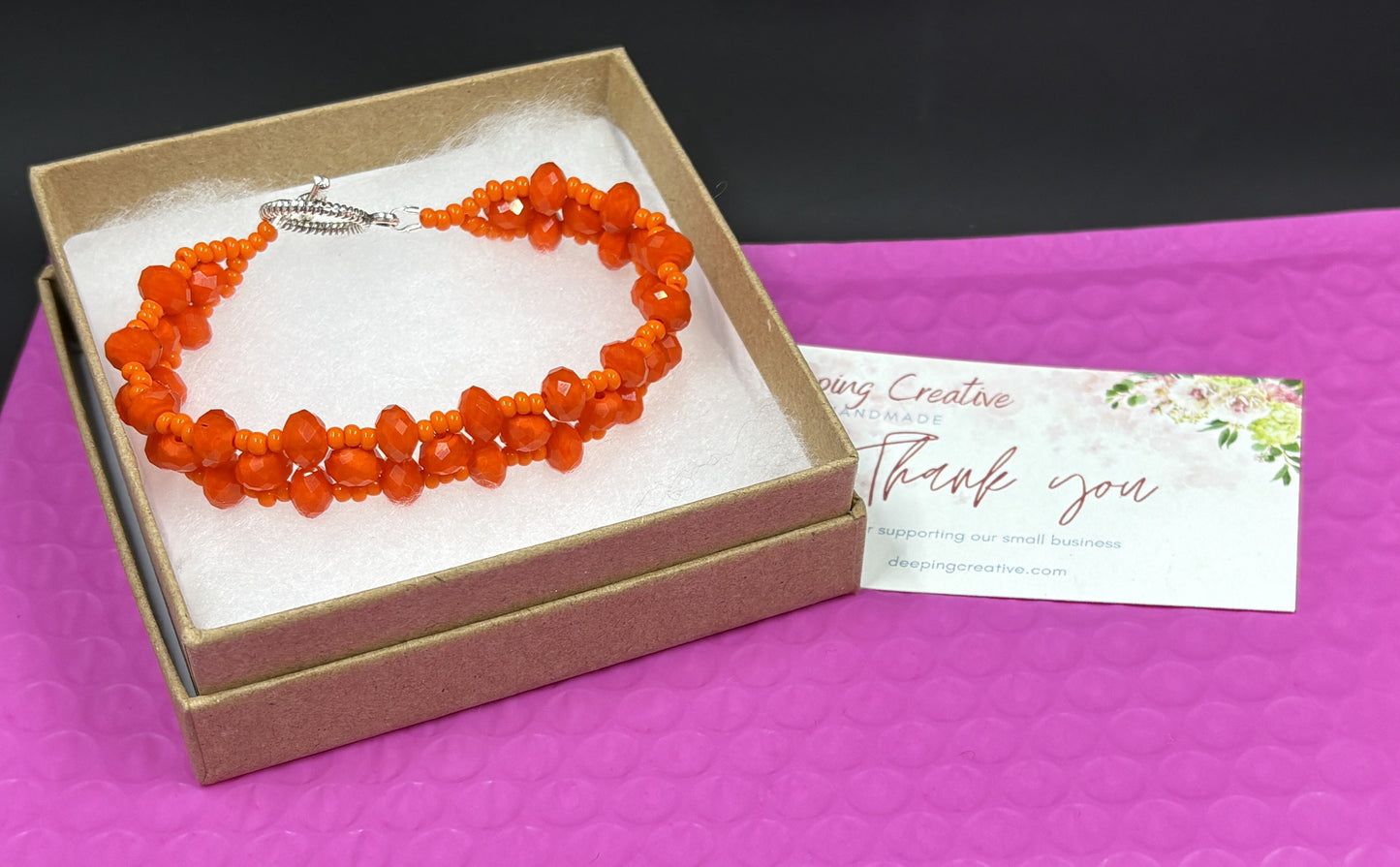 Orange Crystal Beaded Bracelet