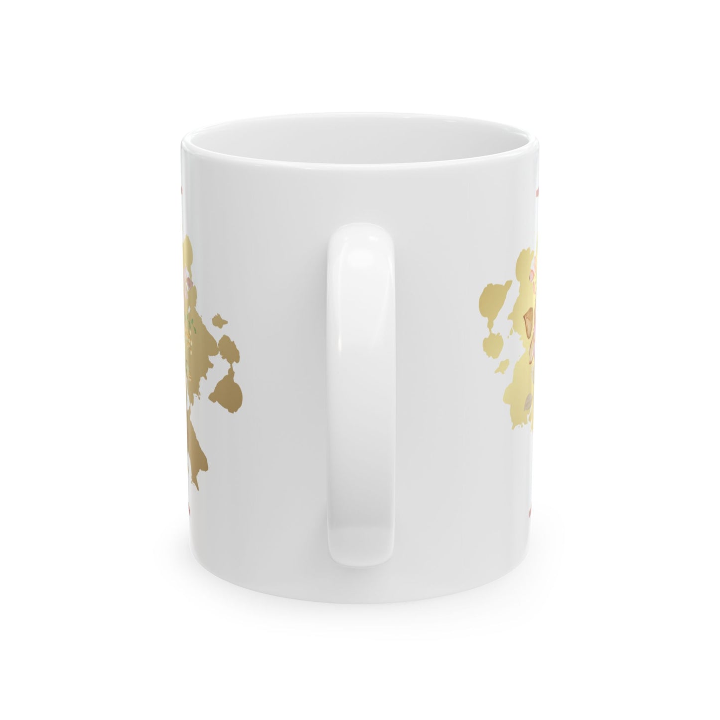 Ceramic Mug, (11oz) - Letter "I" Initial Pink Flower Gold Splash