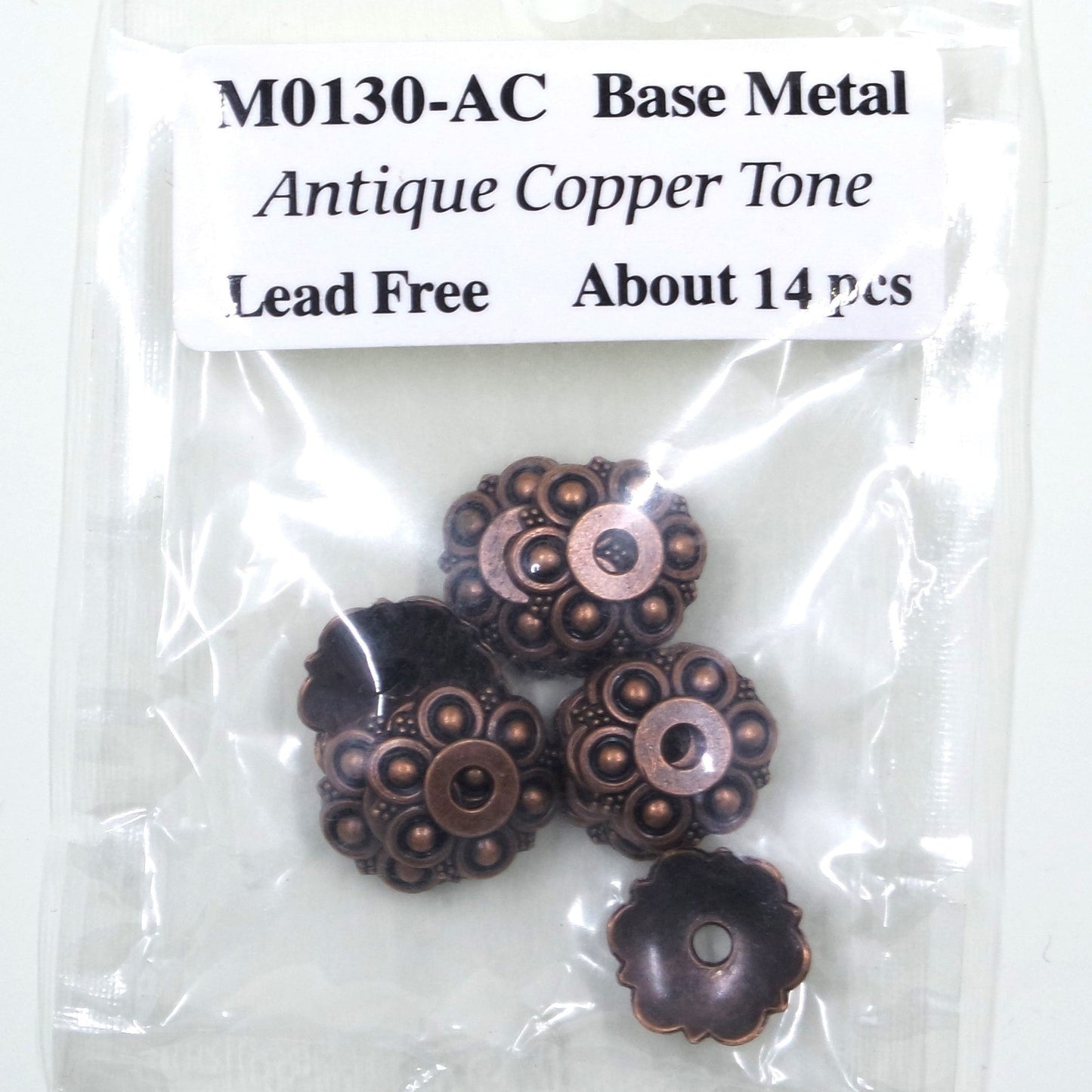 Flower Bead Cap Antique Copper Tone