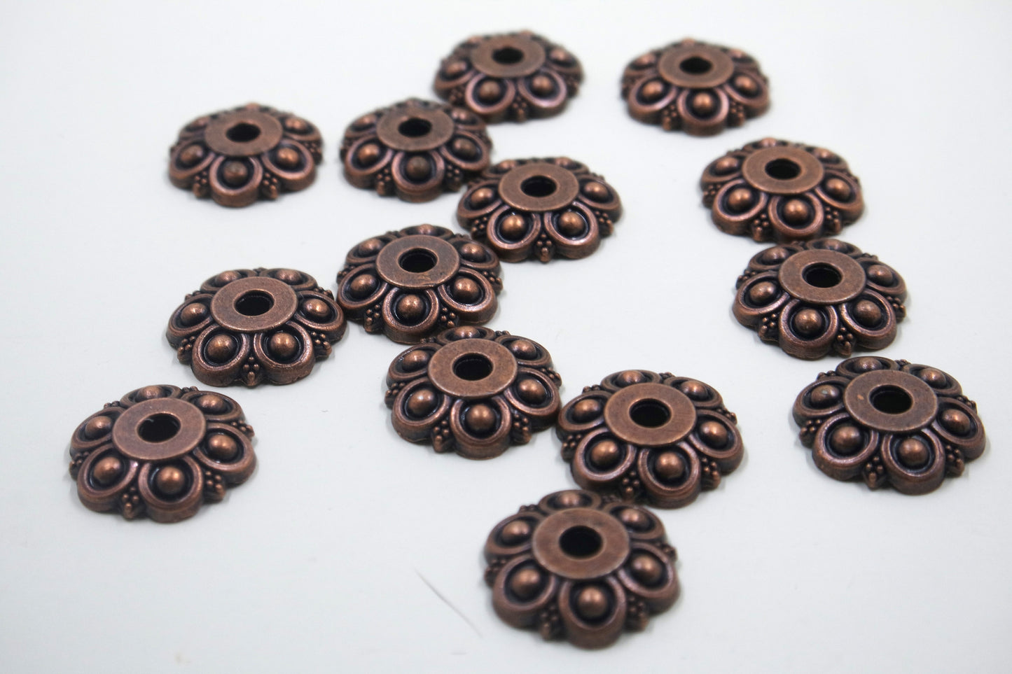 Flower Bead Cap Antique Copper Tone