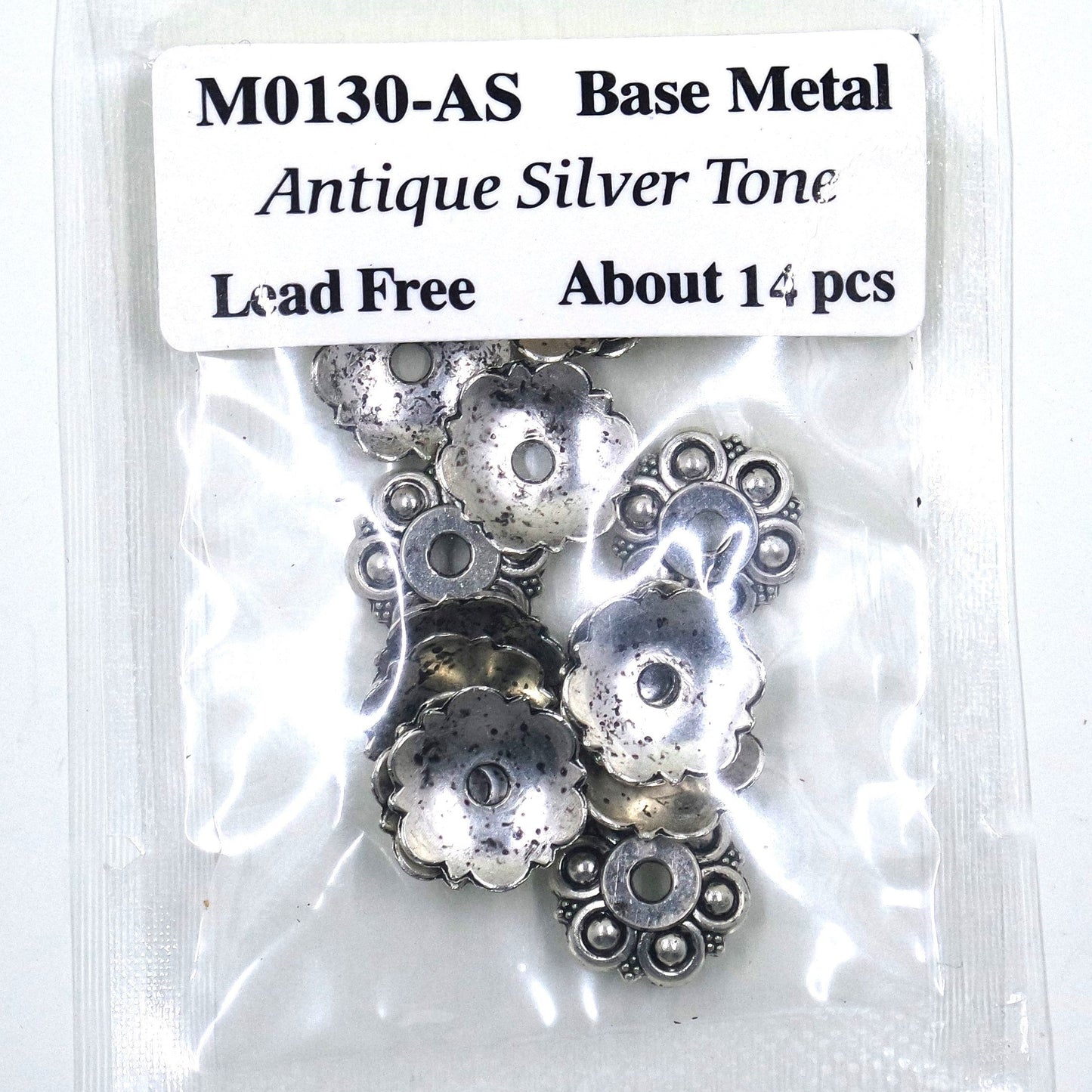 Flower Bead Cap Antique Silver Tone