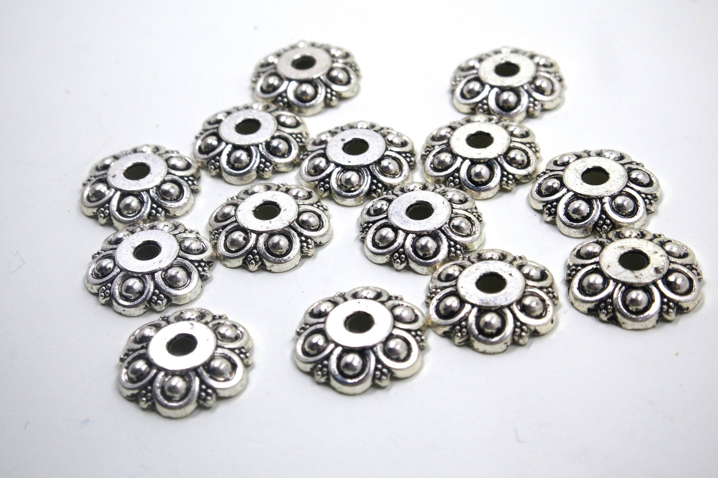 Flower Bead Cap Antique Silver Tone