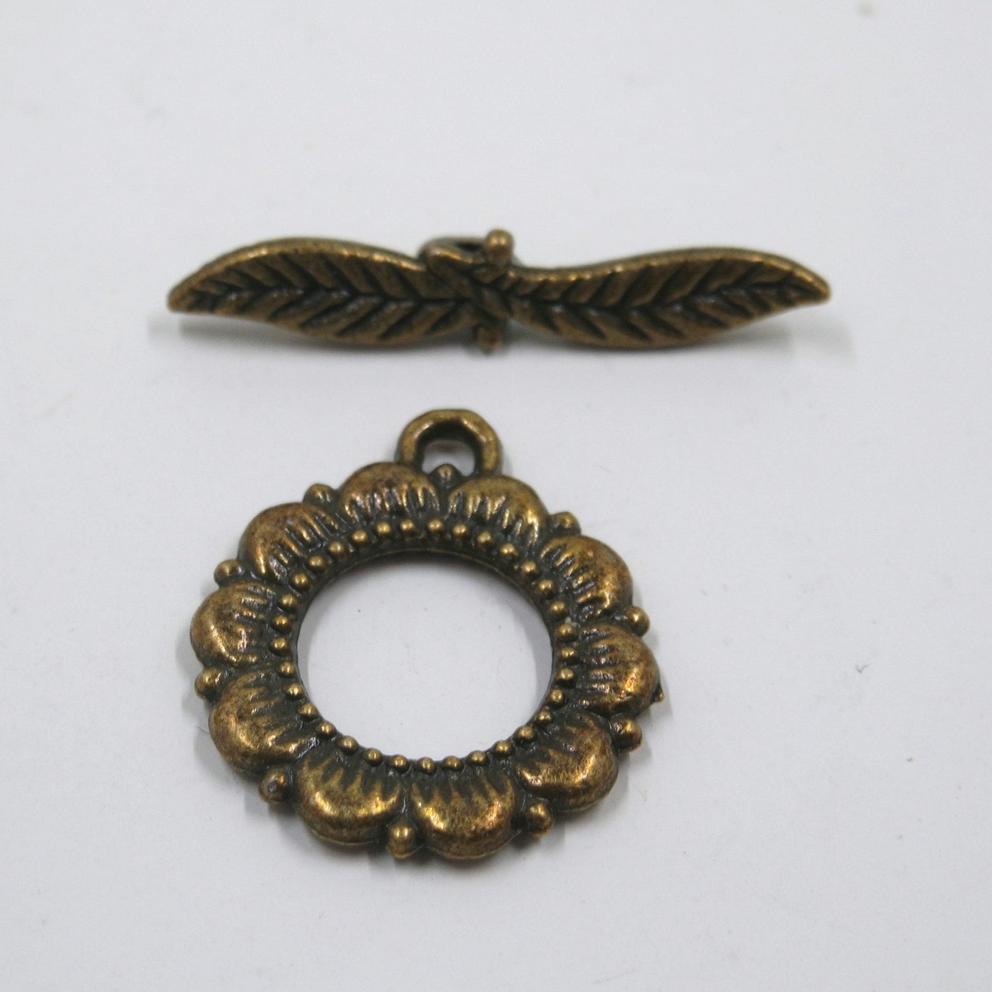 Flower and Leaf Toggle Clasp Antique Brass Tone
