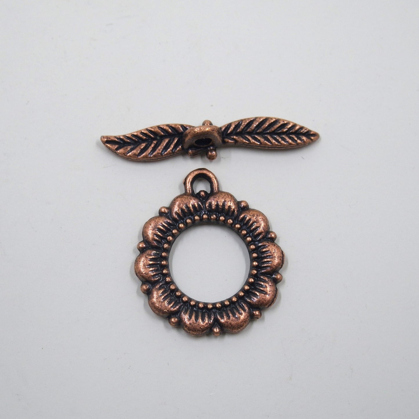 Flower and Leaf Toggle Clasp Antique Copper Tone