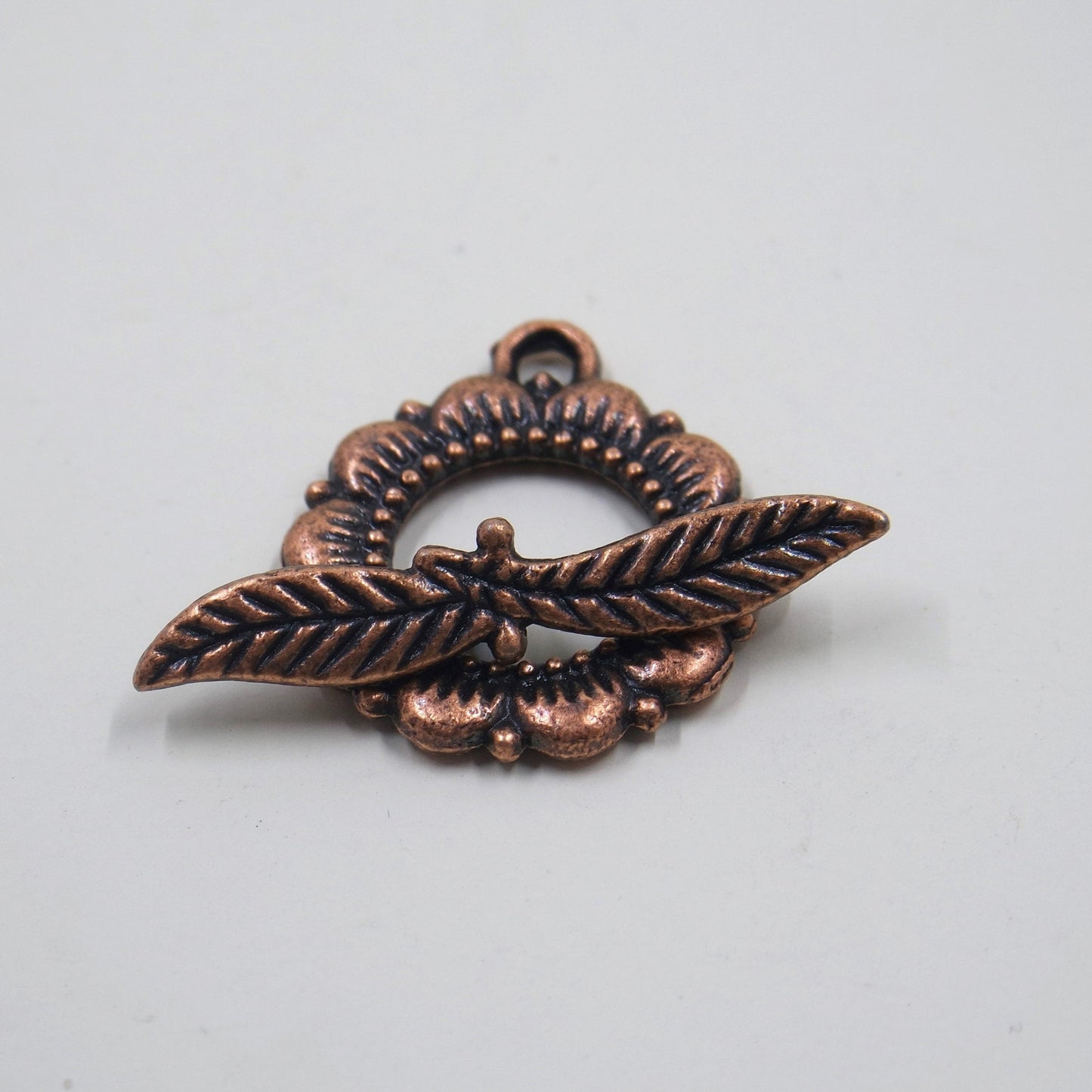 Flower and Leaf Toggle Clasp Antique Copper Tone