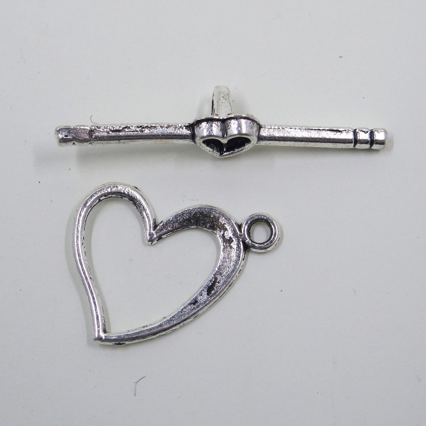 Heart Toggle Clasp Antique Silver Tone