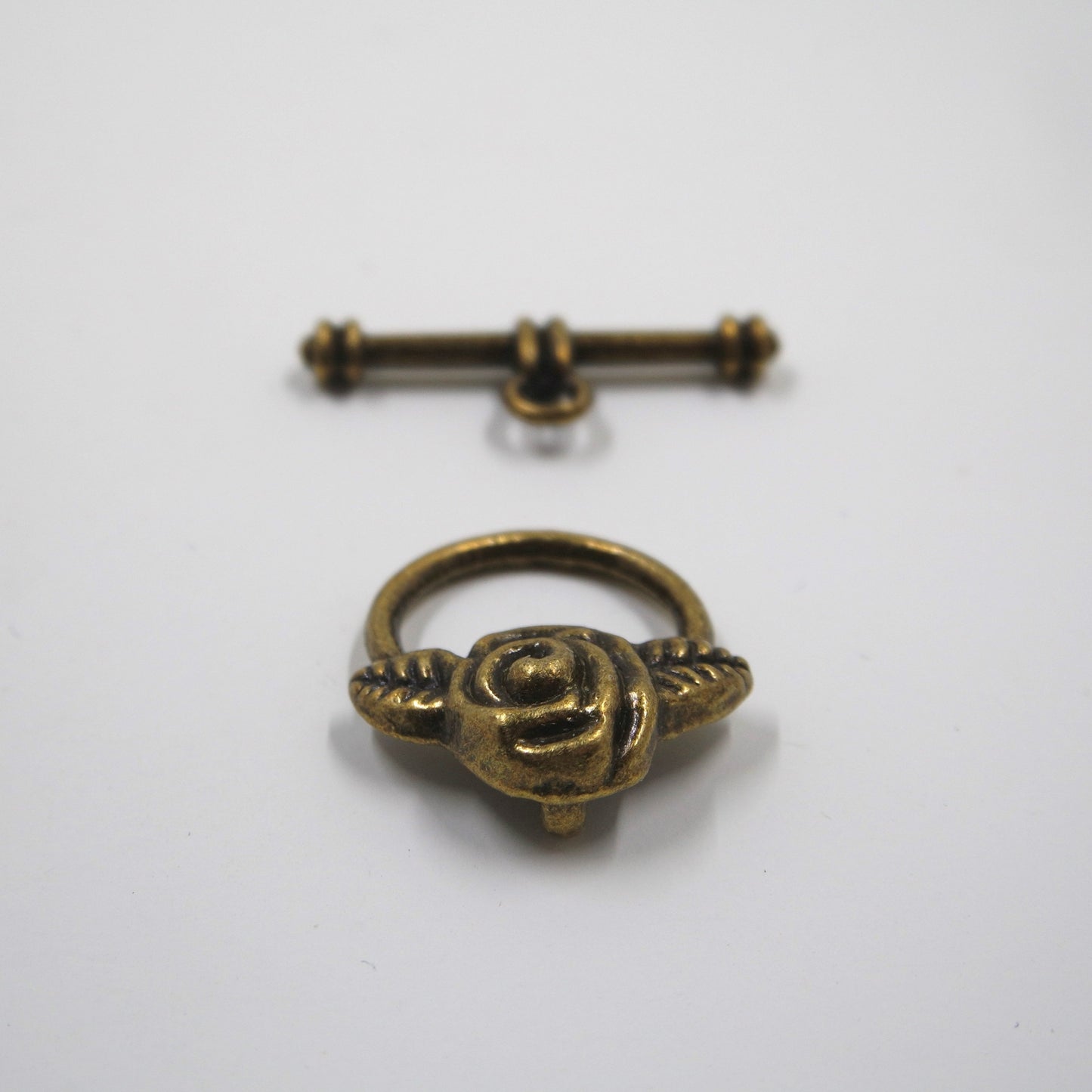 Rose Flower Toggle Clasp Antique Brass Tone
