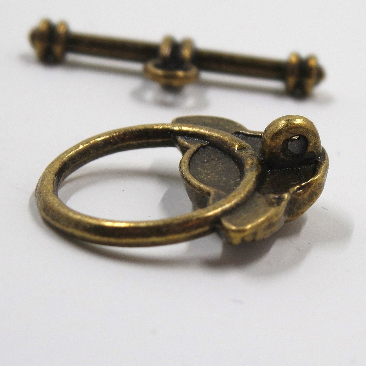 Rose Flower Toggle Clasp Antique Brass Tone