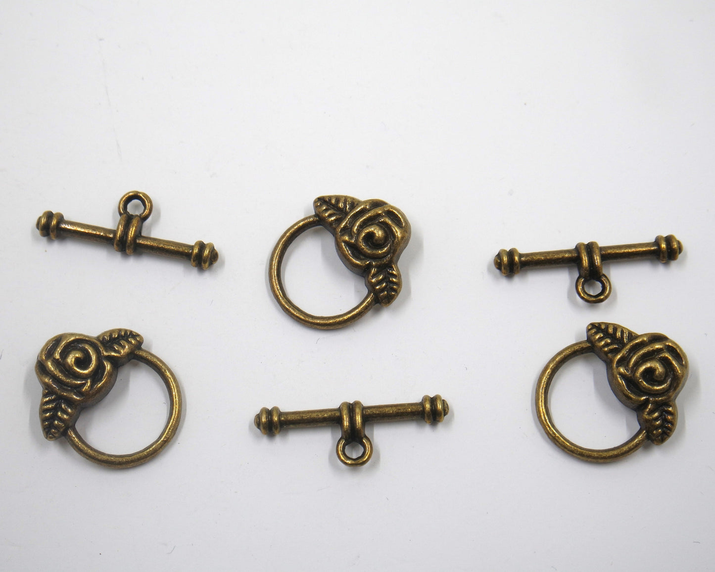 Rose Flower Toggle Clasp Antique Brass Tone