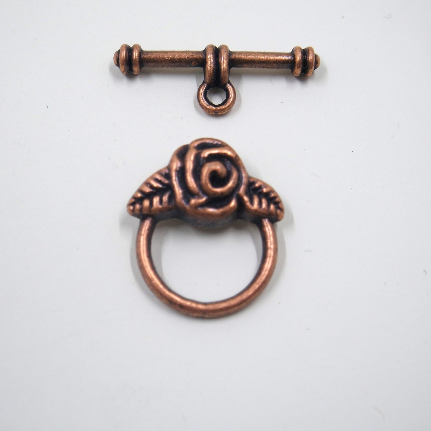 Rose Flower Toggle Clasp Antique Copper Tone