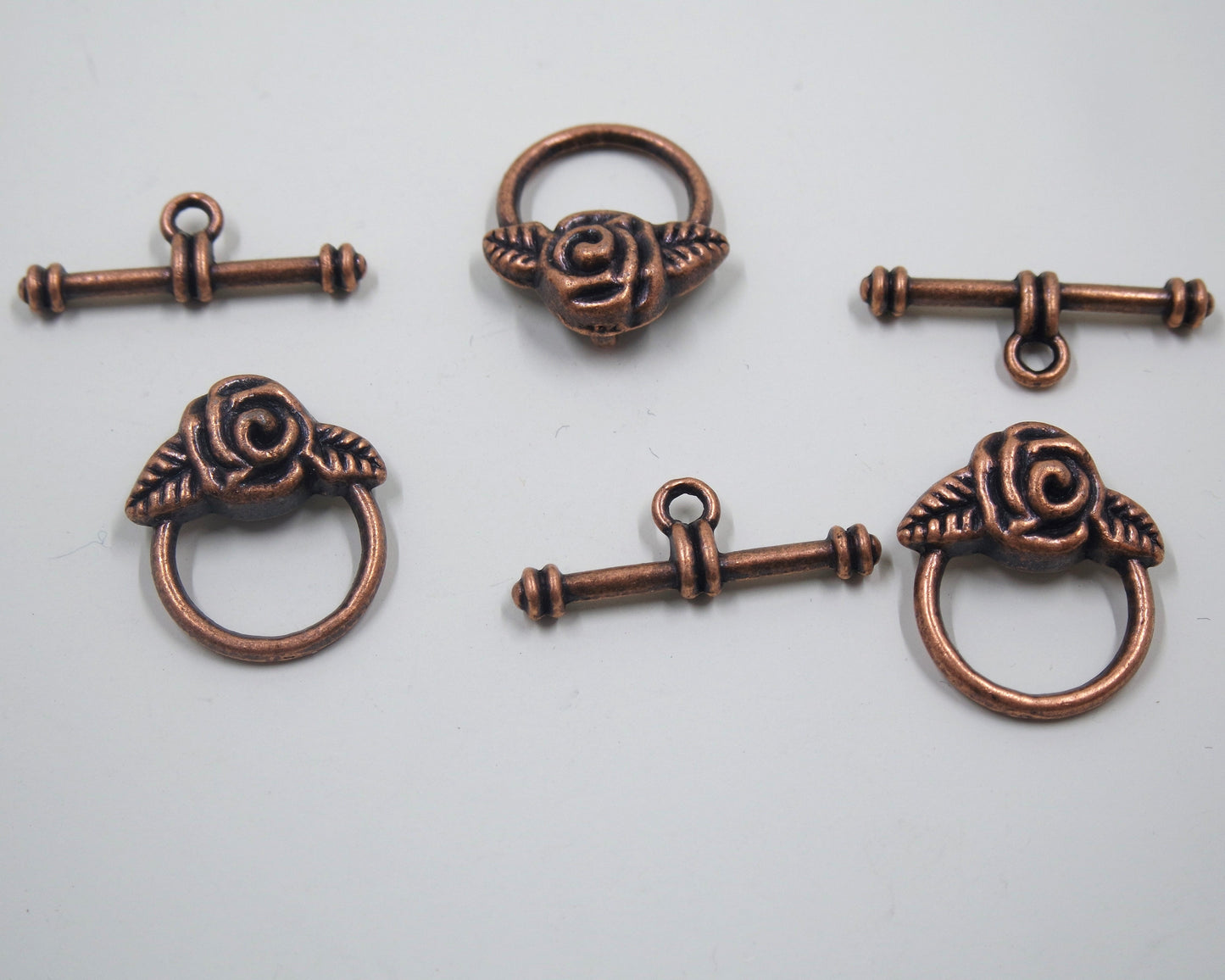 Rose Flower Toggle Clasp Antique Copper Tone