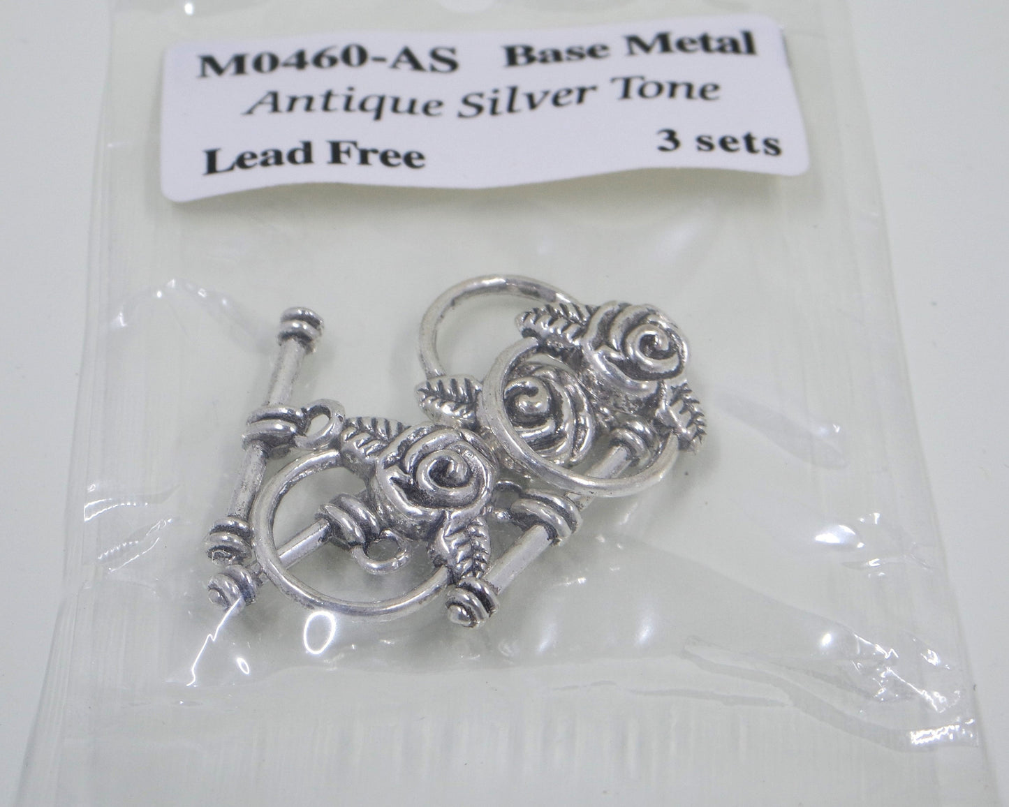 Rose Flower Toggle Clasp Antique Silver Tone