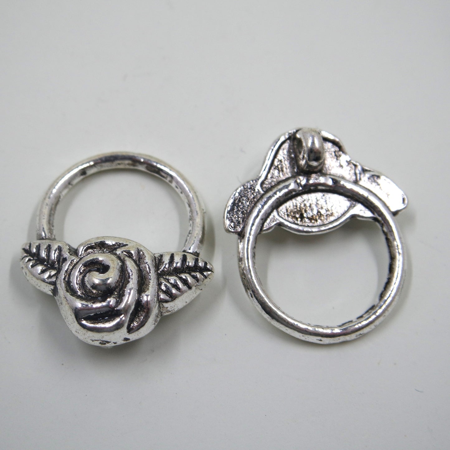 Rose Flower Toggle Clasp Antique Silver Tone