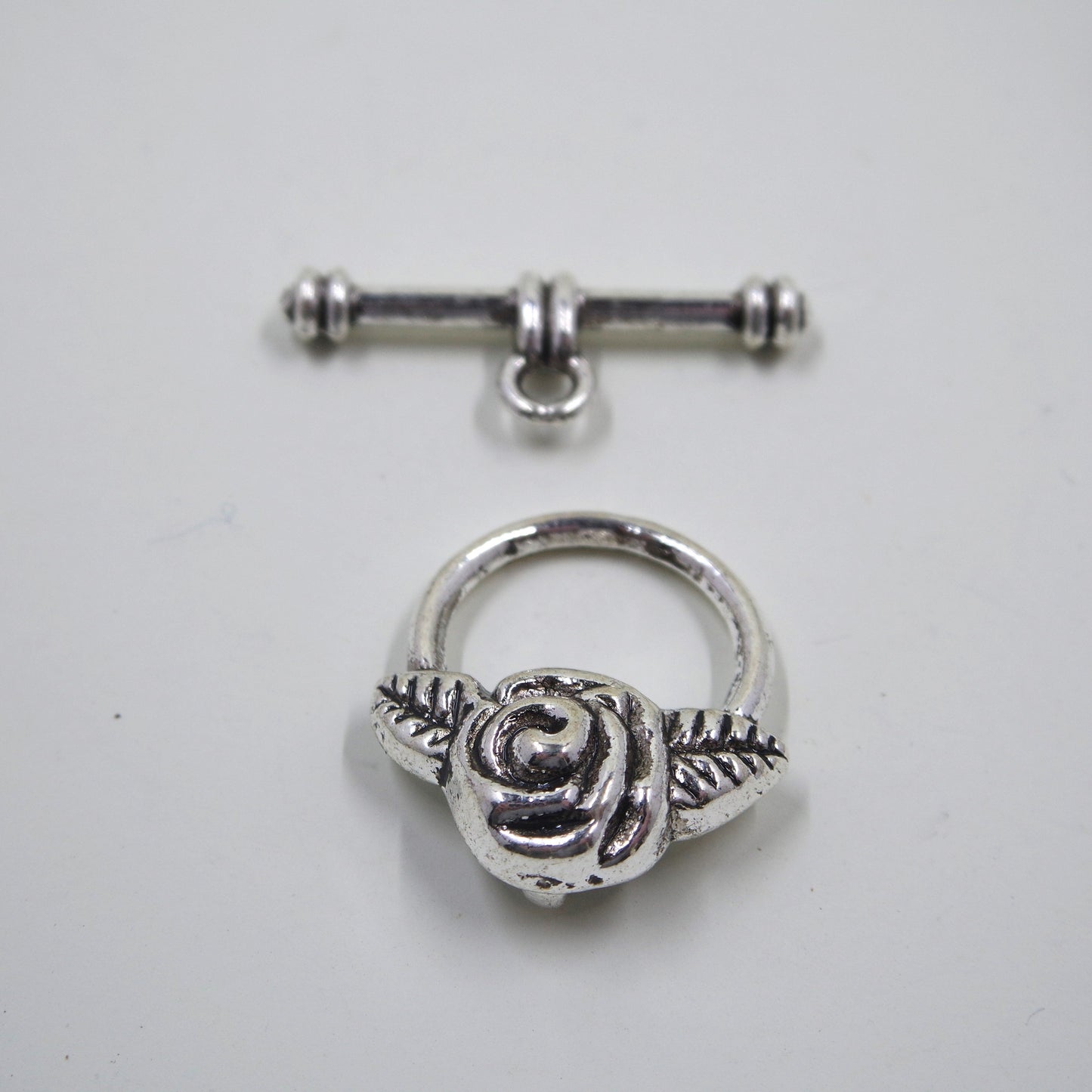 Rose Flower Toggle Clasp Antique Silver Tone