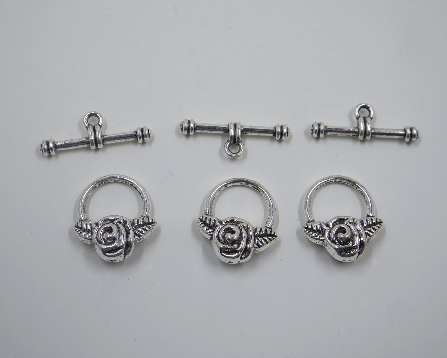 Rose Flower Toggle Clasp Antique Silver Tone