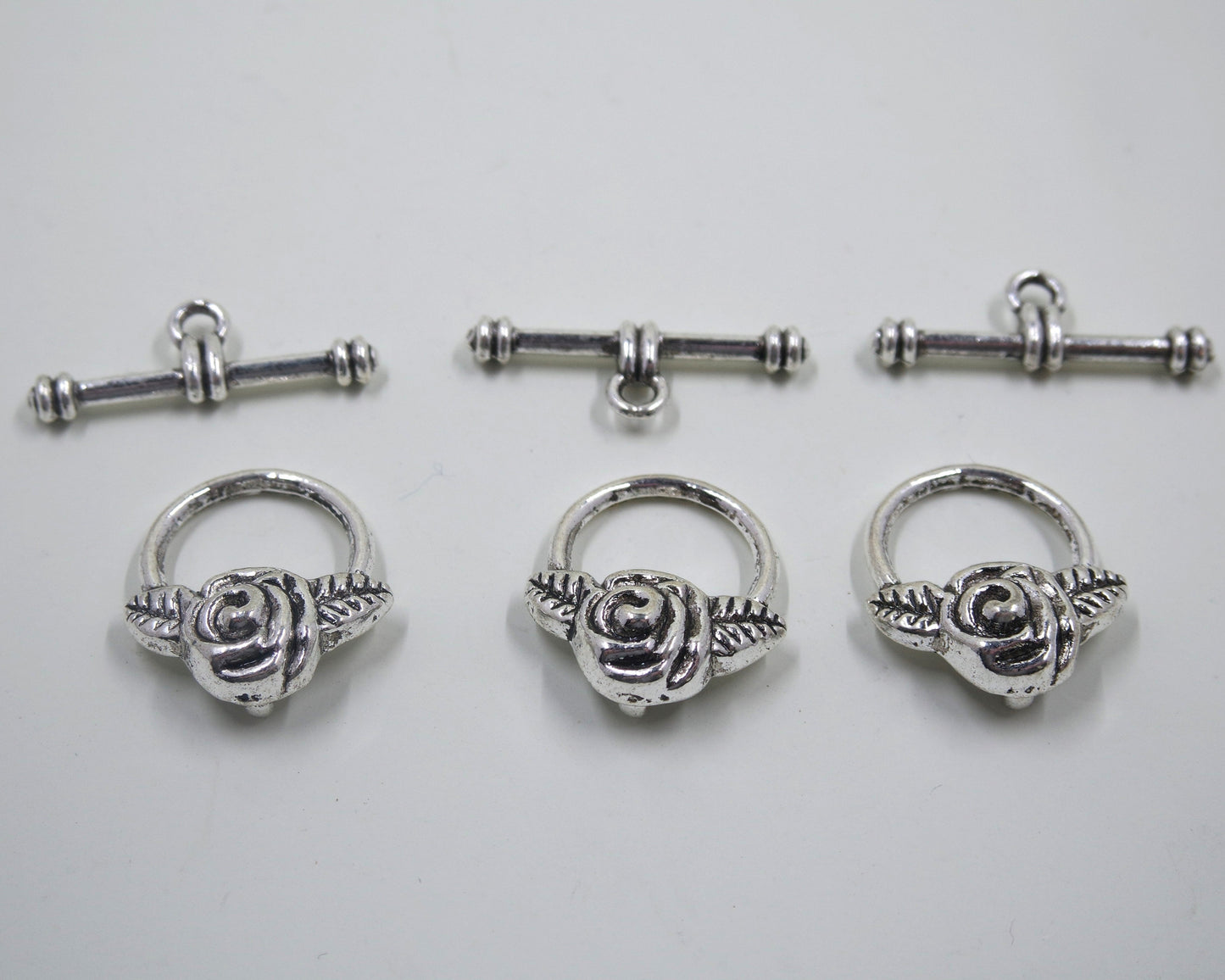 Rose Flower Toggle Clasp Antique Silver Tone