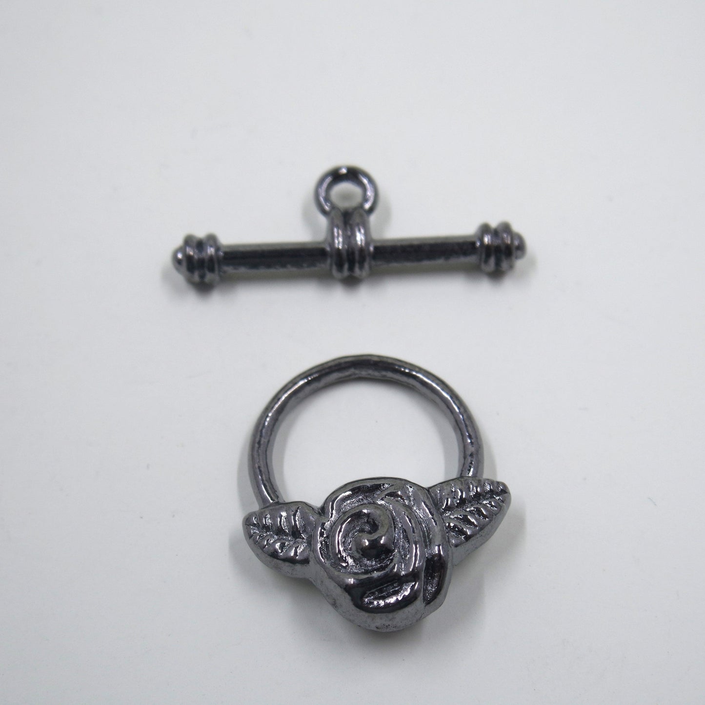 Rose Flower Toggle Clasp Gunmetal Tone