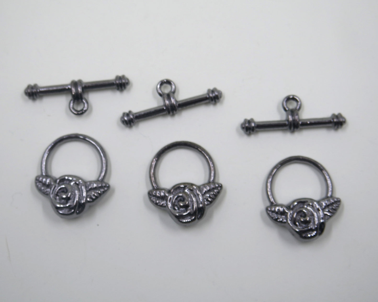 Rose Flower Toggle Clasp Gunmetal Tone