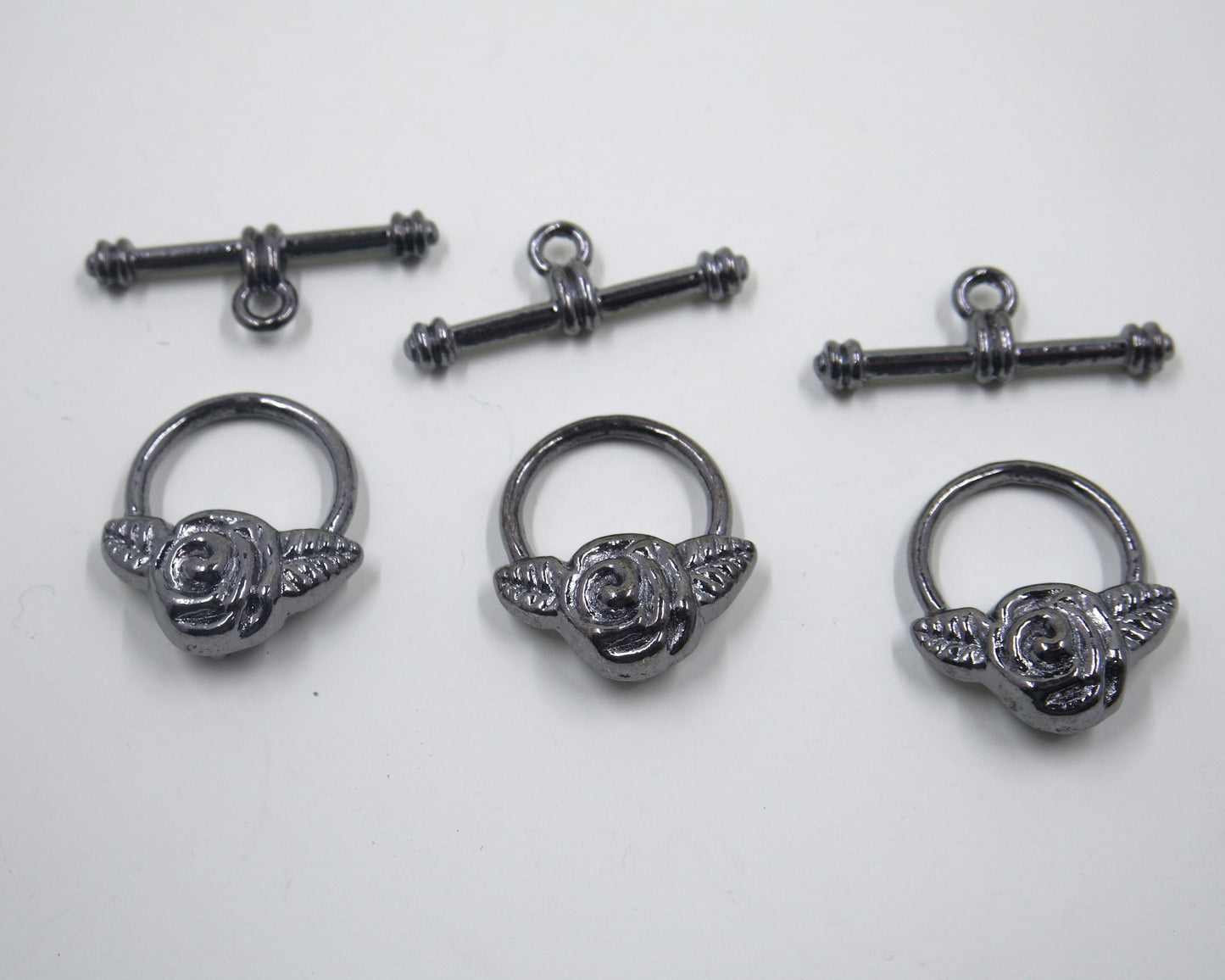 Rose Flower Toggle Clasp Gunmetal Tone