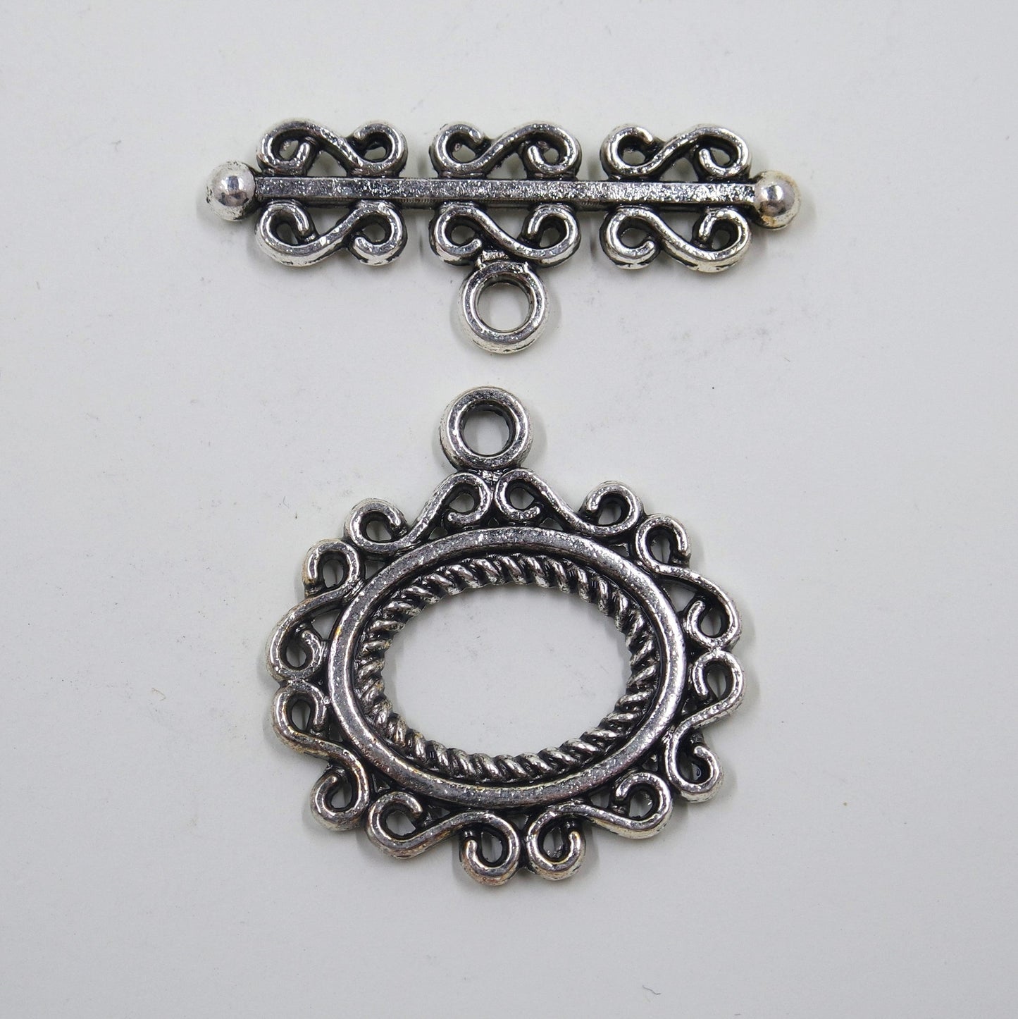 Scroll Frame Toggle Clasp Antique Silver Tone