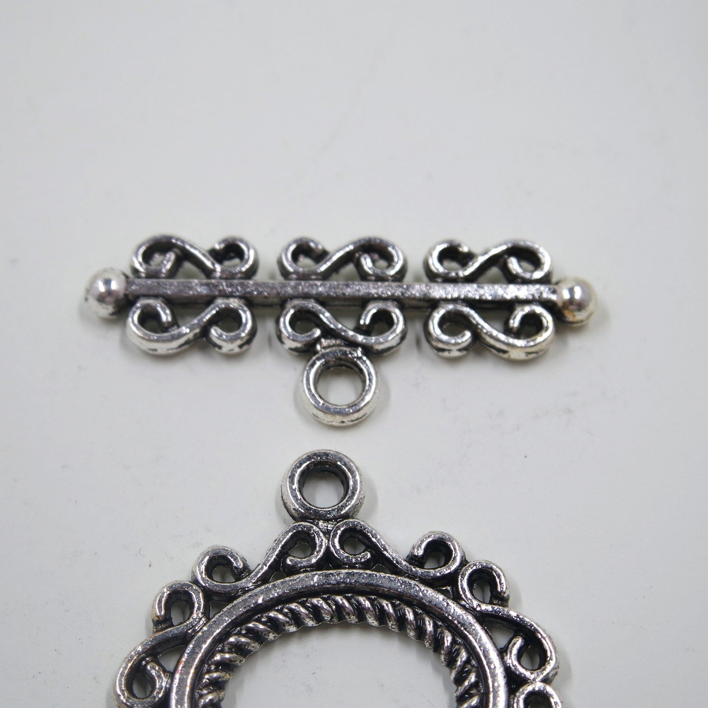 Scroll Frame Toggle Clasp Antique Silver Tone