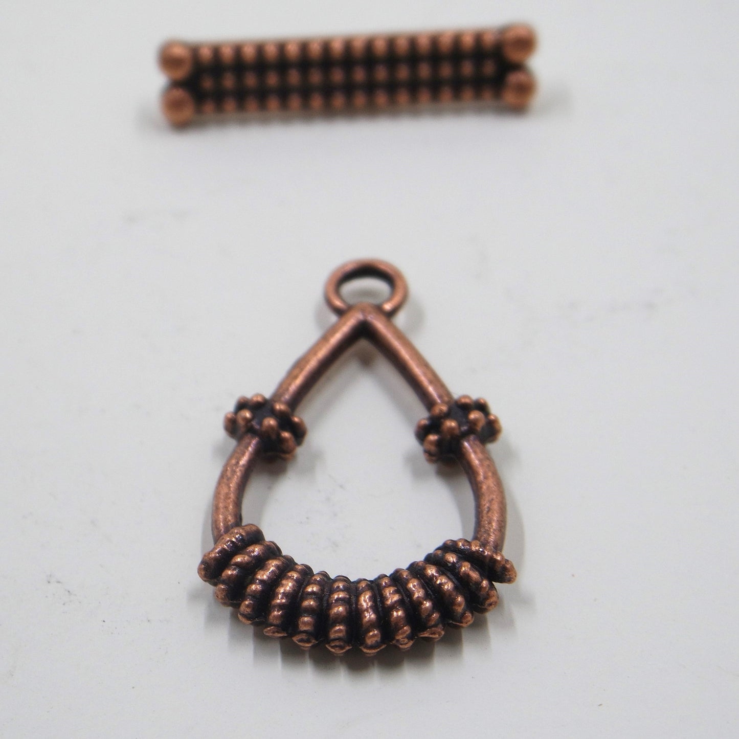 Teardrop Textured Toggle Clasp Antique Copper Tone