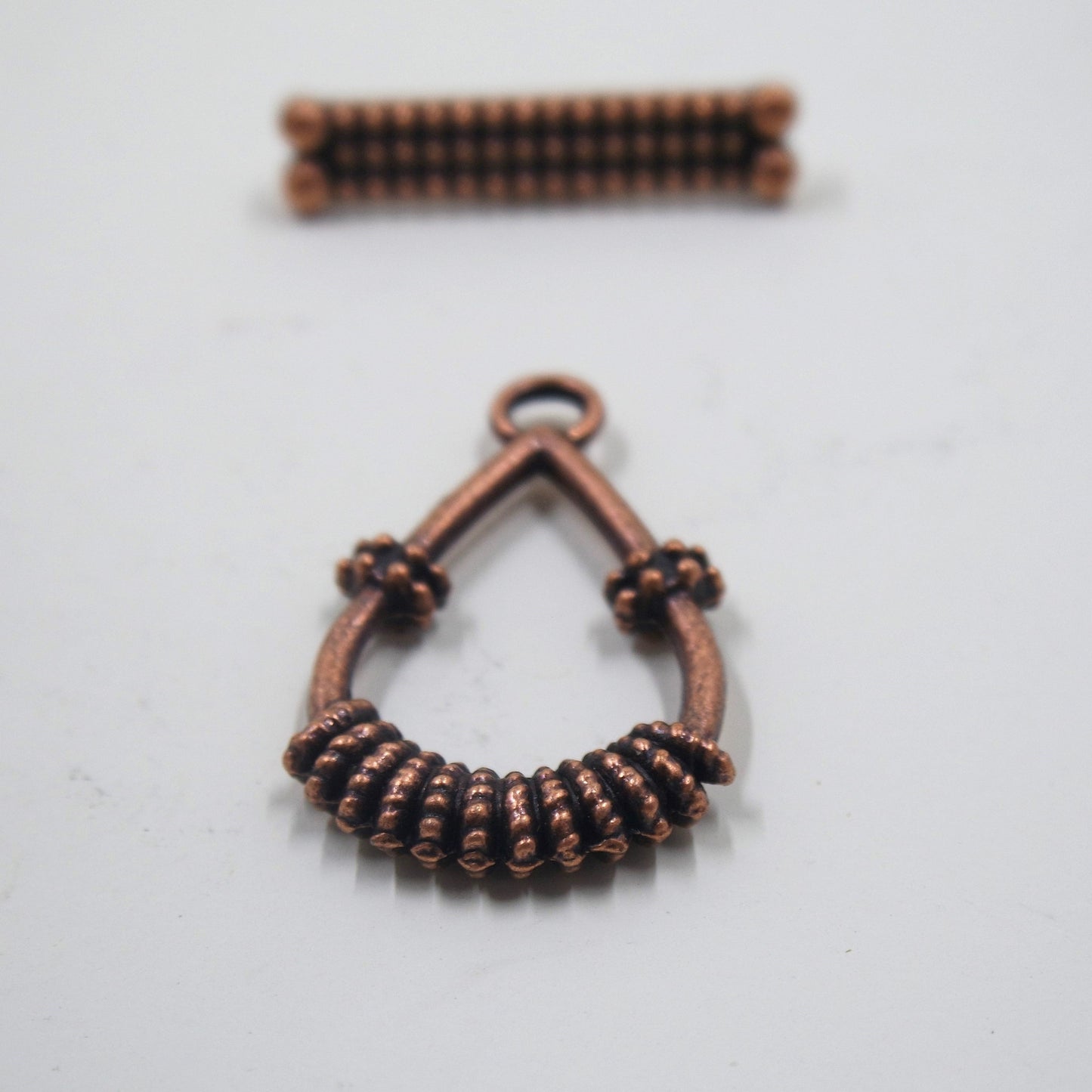 Teardrop Textured Toggle Clasp Antique Copper Tone