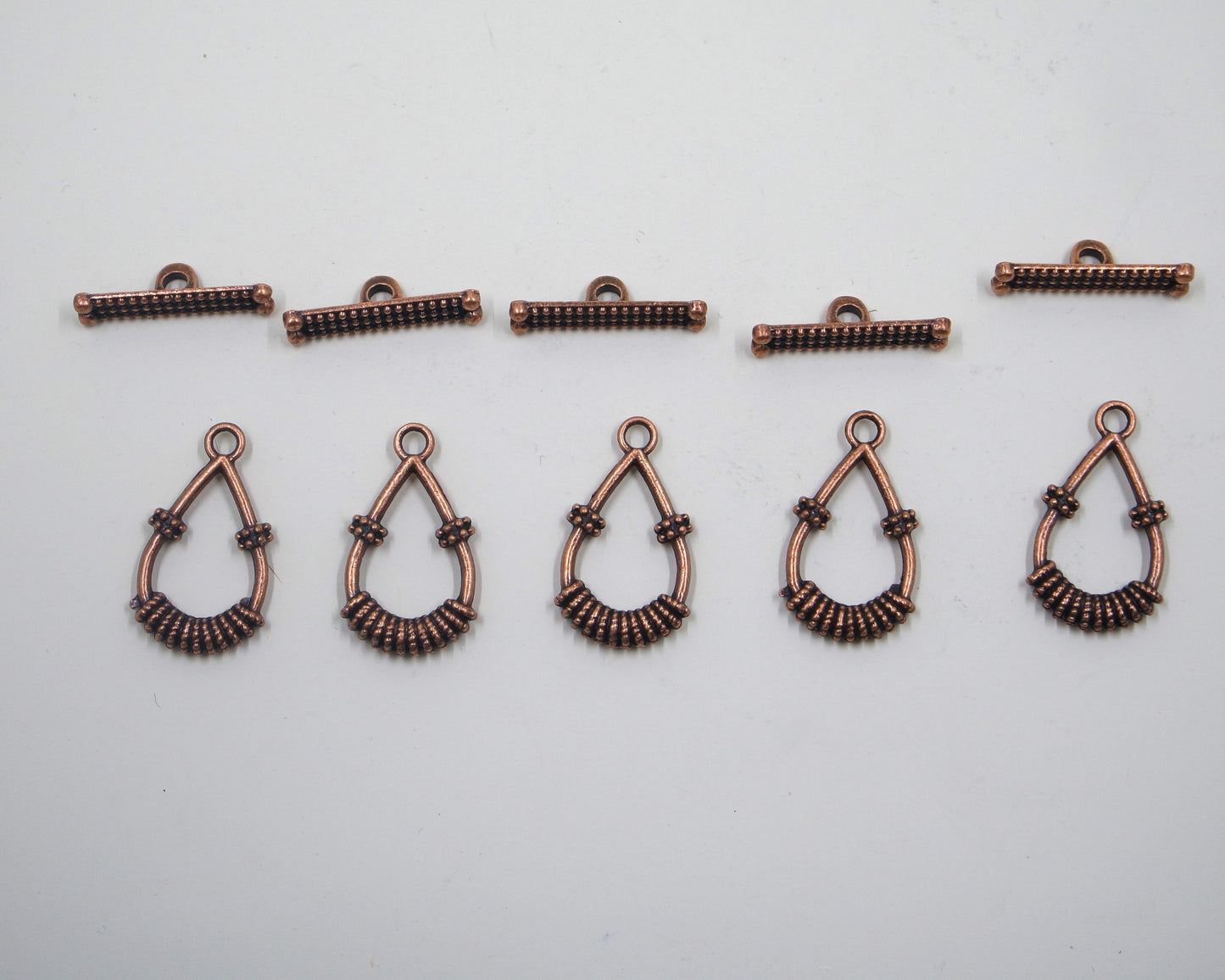Teardrop Textured Toggle Clasp Antique Copper Tone