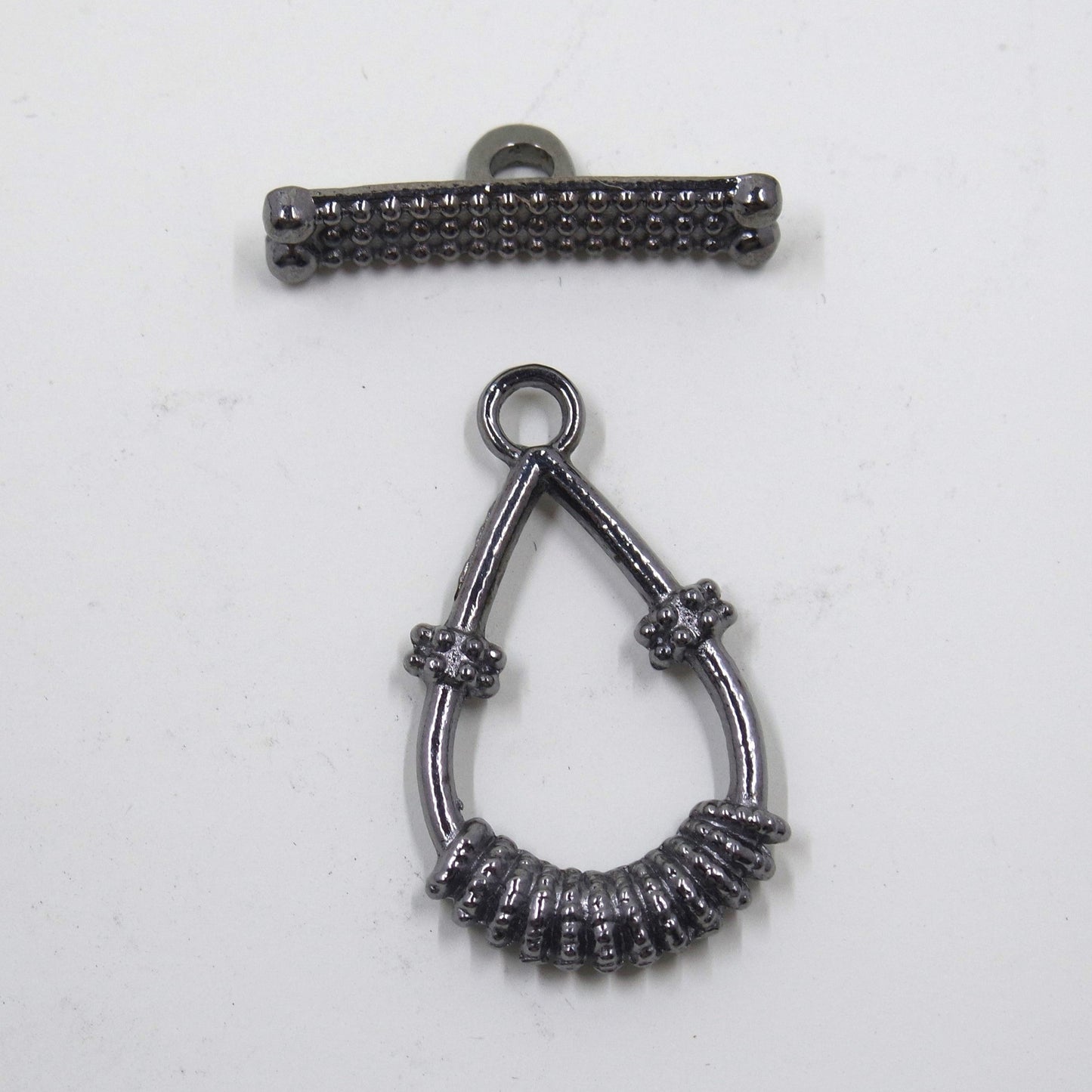 Teardrop Textured Toggle Clasp Gunmetal Tone